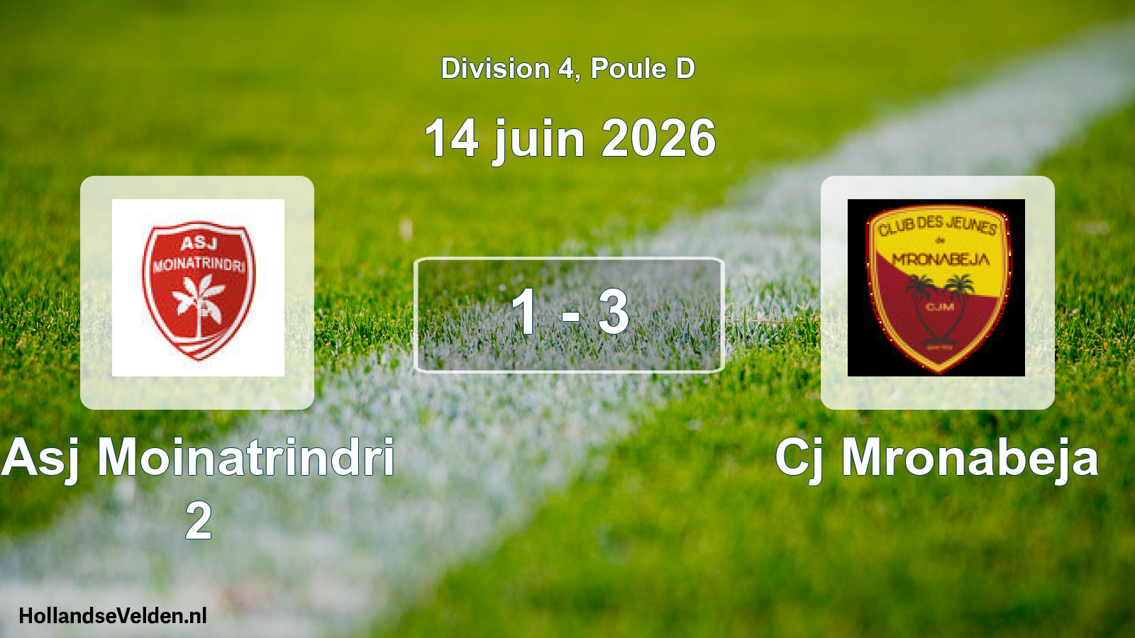 Match joué: Asj Moinatrindri 2 - Cj Mronabeja 1 - 3 (14 juin 2026)