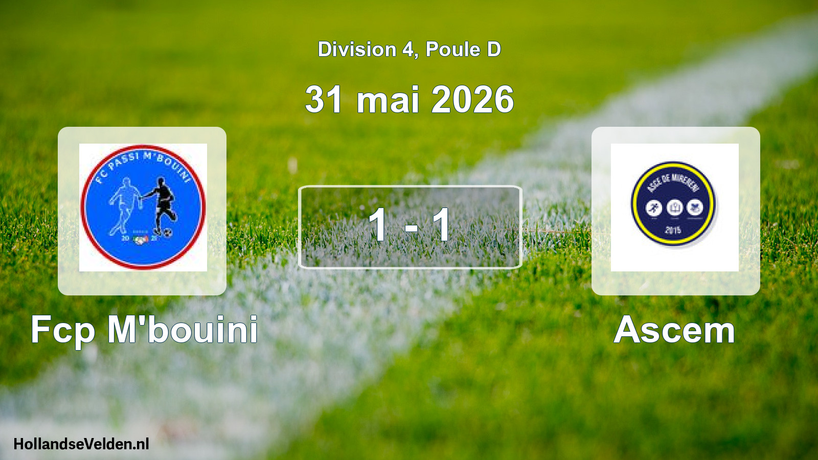 Match joué: Fcp M'bouini - Ascem 1 - 1 (31 mai 2026)