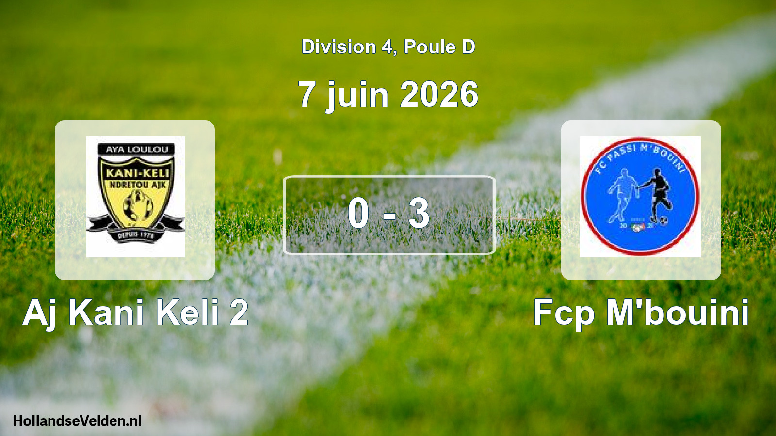 Match joué: Aj Kani Keli 2 - Fcp M'bouini 0 - 3 (7 juin 2026)
