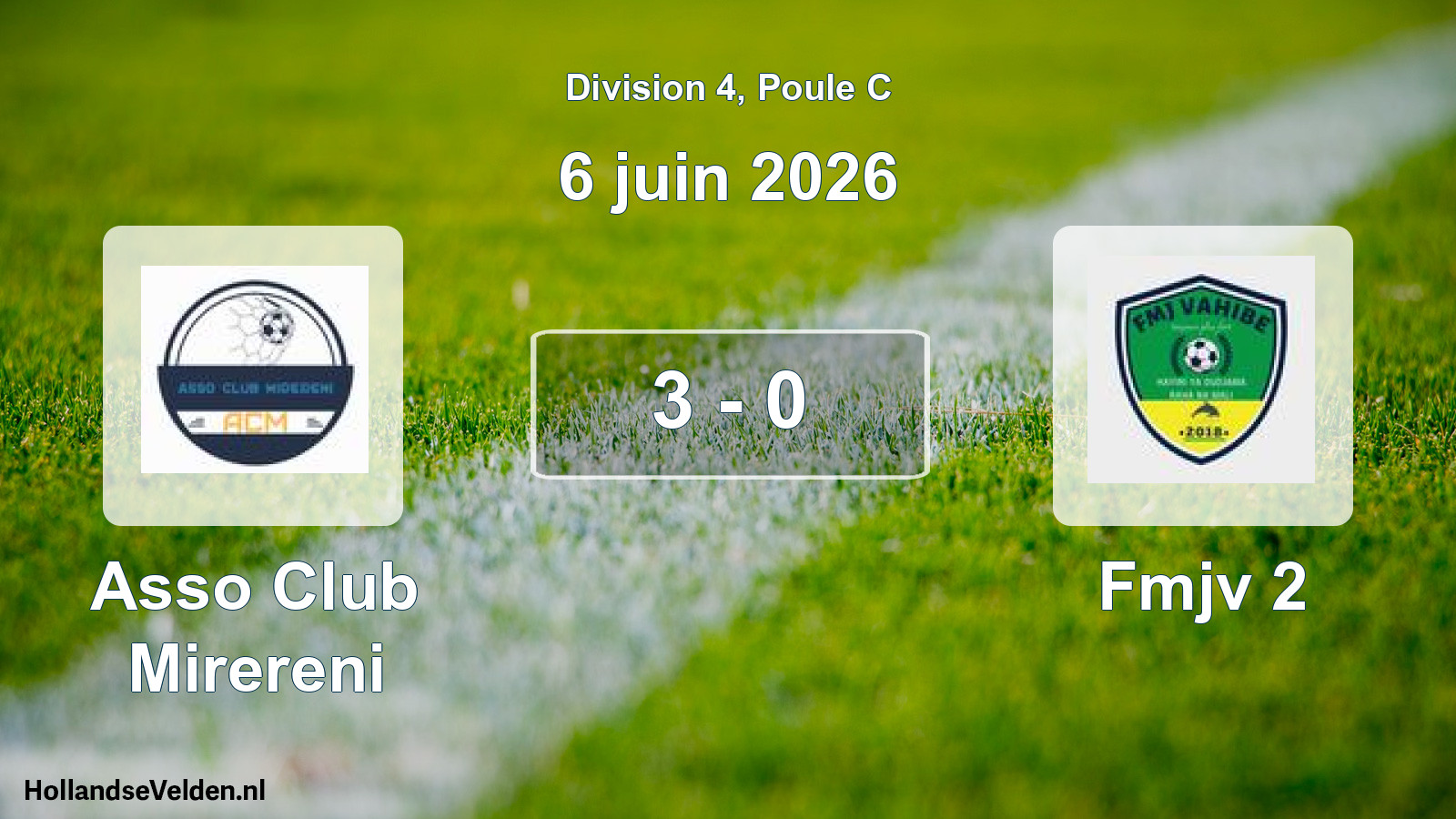 Match joué: Asso Club Mirereni - Fmjv 2 3 - 0 (6 juin 2026)