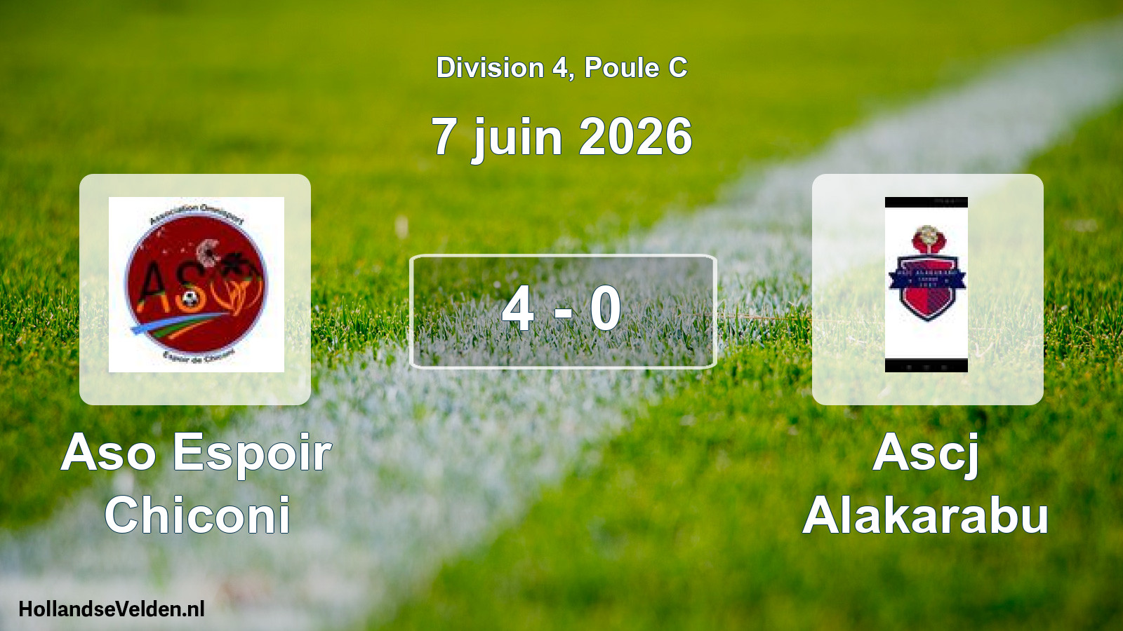 Match joué: Aso Espoir Chiconi - Ascj Alakarabu 4 - 0 (7 juin 2026)