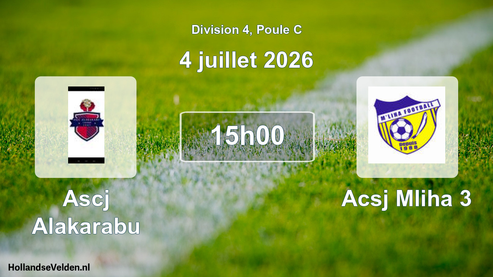 Match programmé: Ascj Alakarabu - Acsj Mliha 3 (4 juillet 2026)