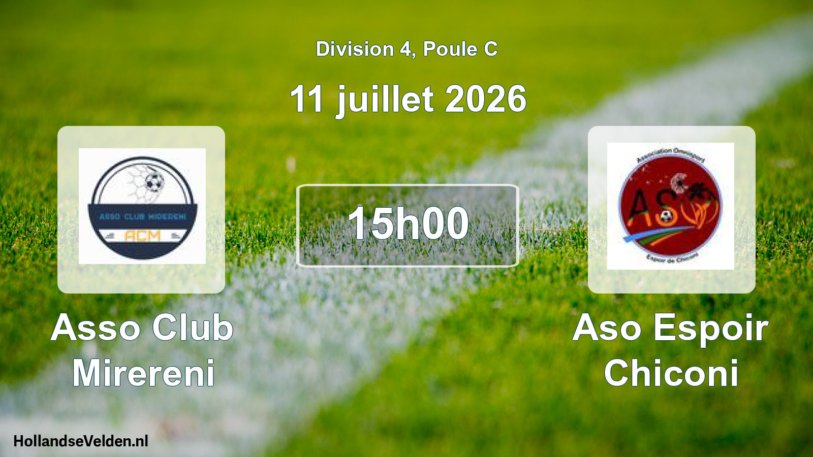 Match programmé: Asso Club Mirereni - Aso Espoir Chiconi (11 juillet 2026)