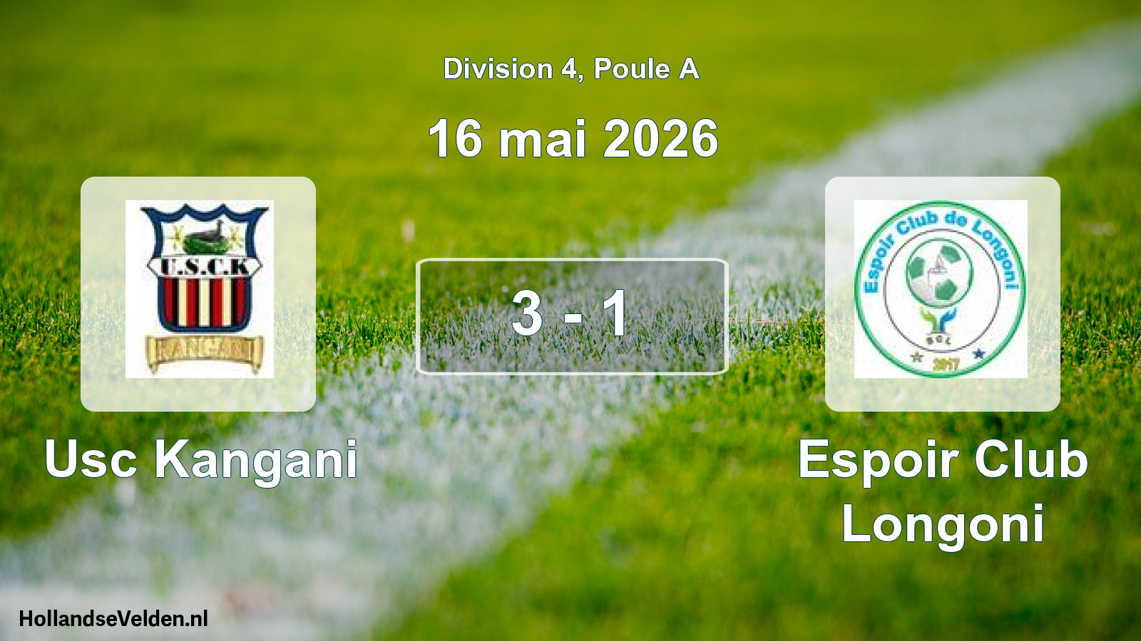 Match joué: Usc Kangani - Espoir Club Longoni 3 - 1 (16 mai 2026)