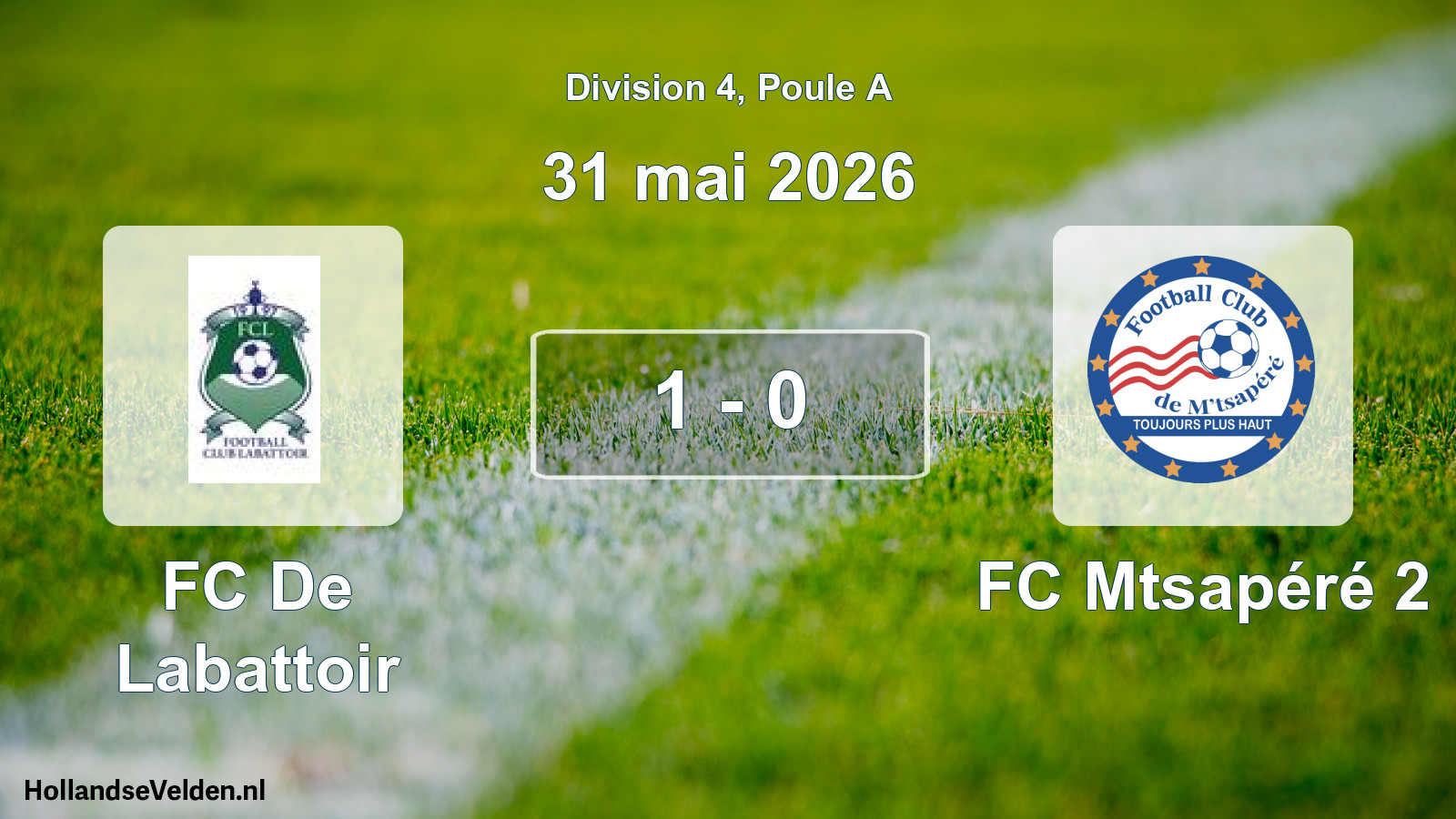 Match joué: FC De Labattoir - FC Mtsapéré 2 1 - 0 (31 mai 2026)