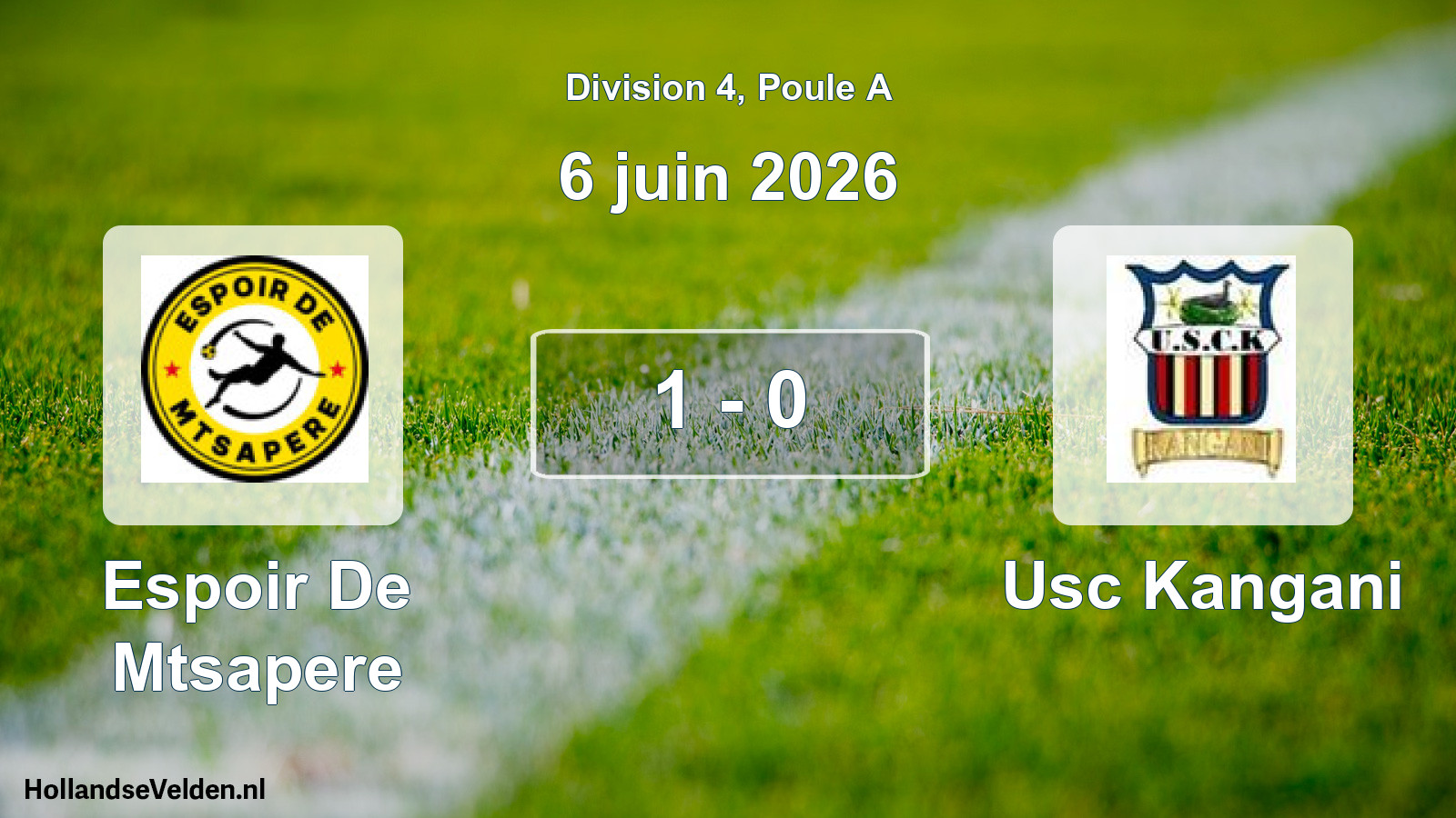 Match joué: Espoir De Mtsapere - Usc Kangani 1 - 0 (6 juin 2026)