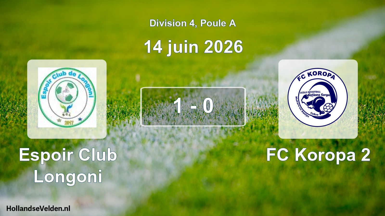 Match joué: Espoir Club Longoni - FC Koropa 2 1 - 0 (14 juin 2026)