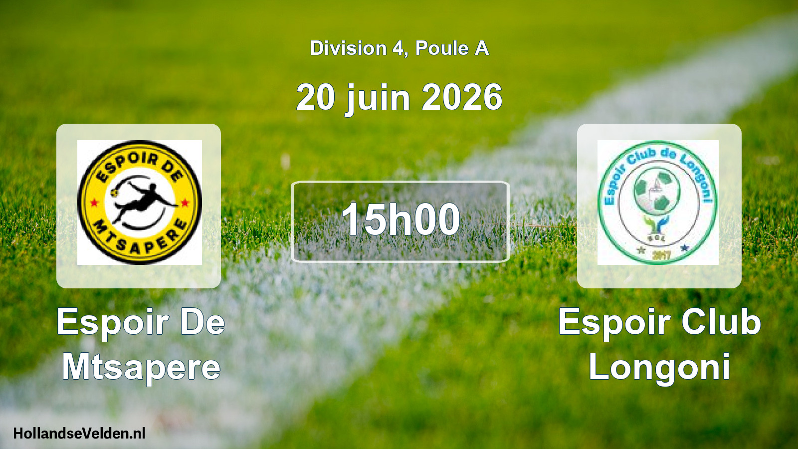 Match programmé: Espoir De Mtsapere - Espoir Club Longoni (20 juin 2026)
