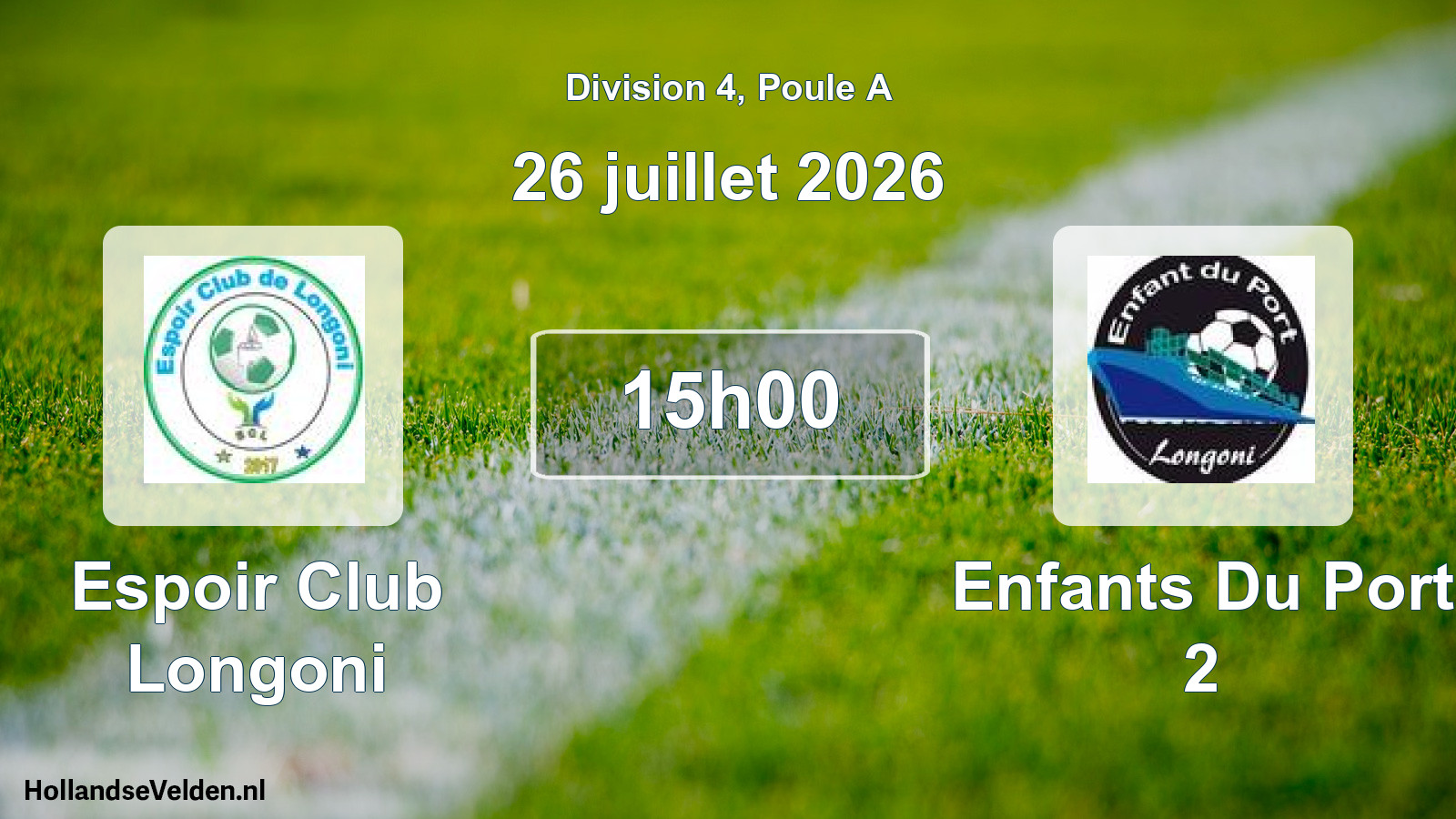 Match programmé: Espoir Club Longoni - Enfants Du Port 2 (26 juillet 2026)