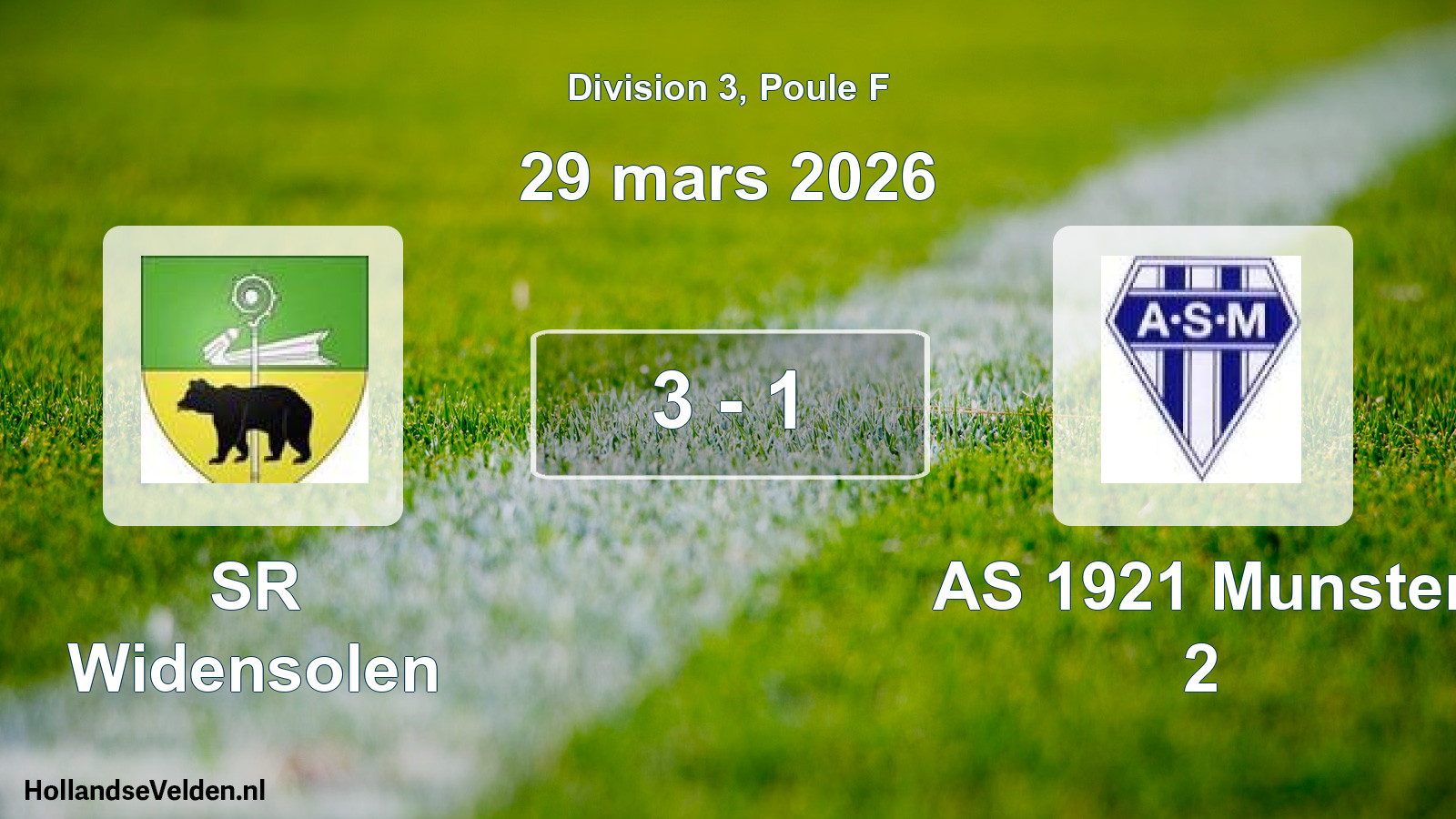 Total number of matches played: SR Widensolen - AS 1921 Munster 2 3 - 1 (29 March 2026)