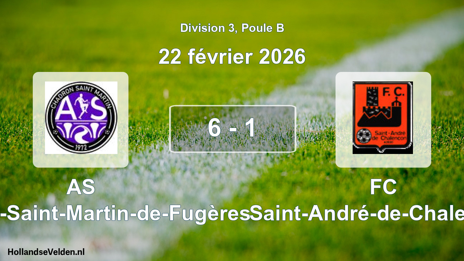 Total number of matches played: AS Chadron-Saint-Martin-de-Fugères - FC Saint-André-de-Chalencon 6 - 1 (22 February 2026)