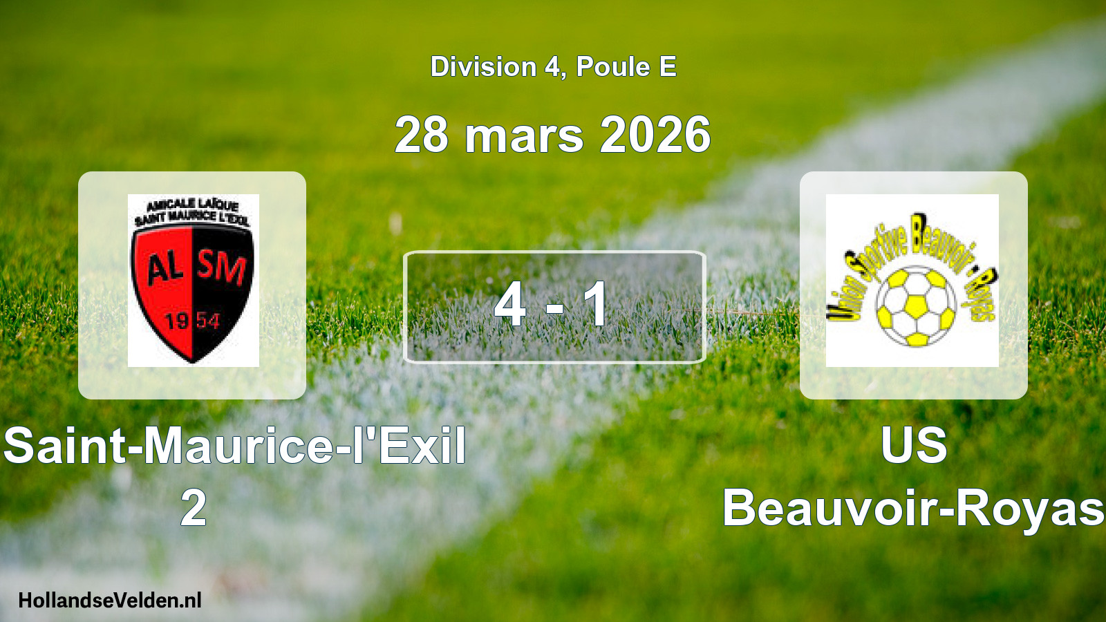 Match joué: AL Saint-Maurice-l'Exil 2 - US Beauvoir-Royas 4 - 1 (28 mars 2026)