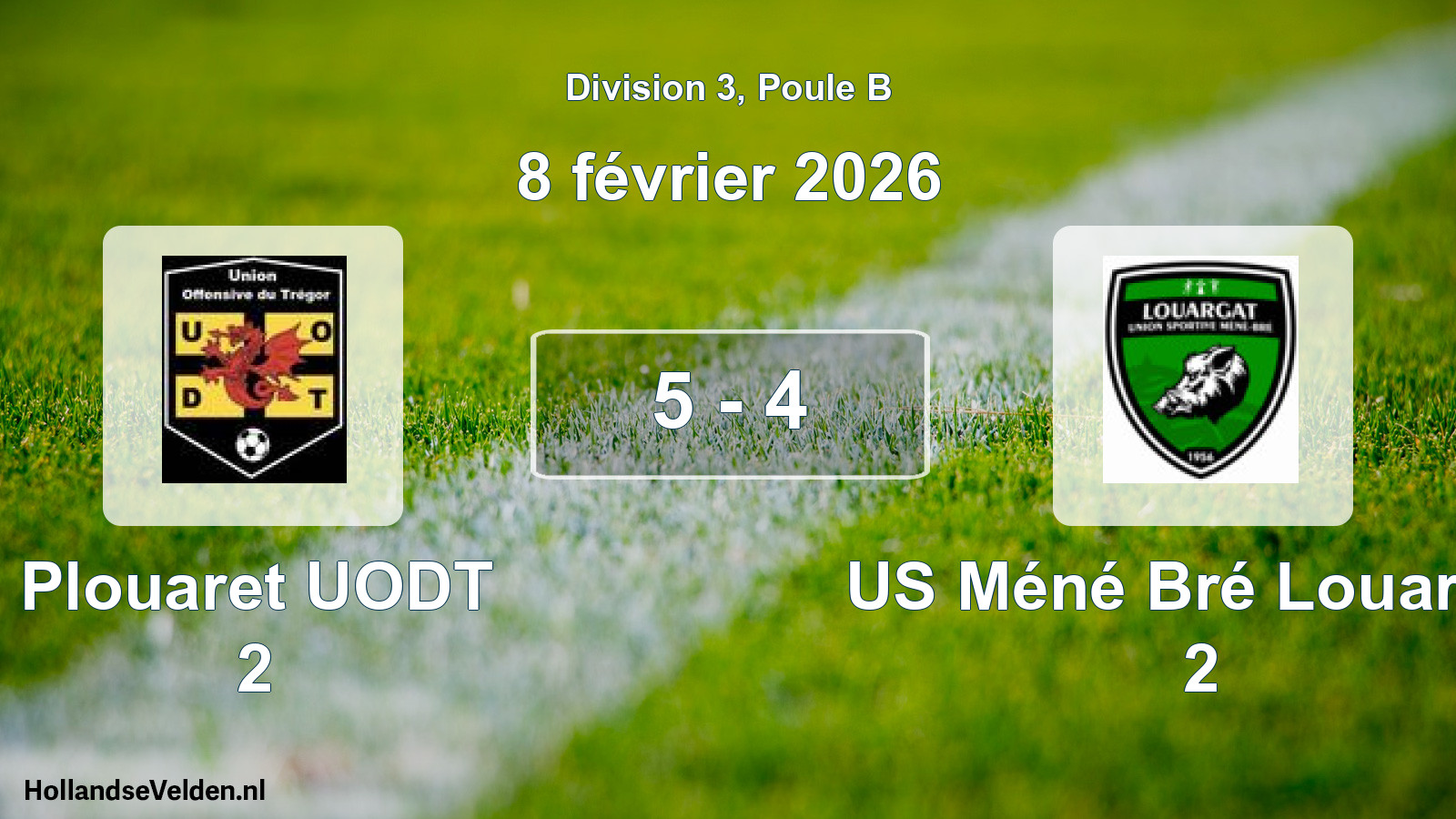 Match joué: Plouaret UODT 2 - US Méné Bré Louargat 2 5 - 4 (8 février 2026)