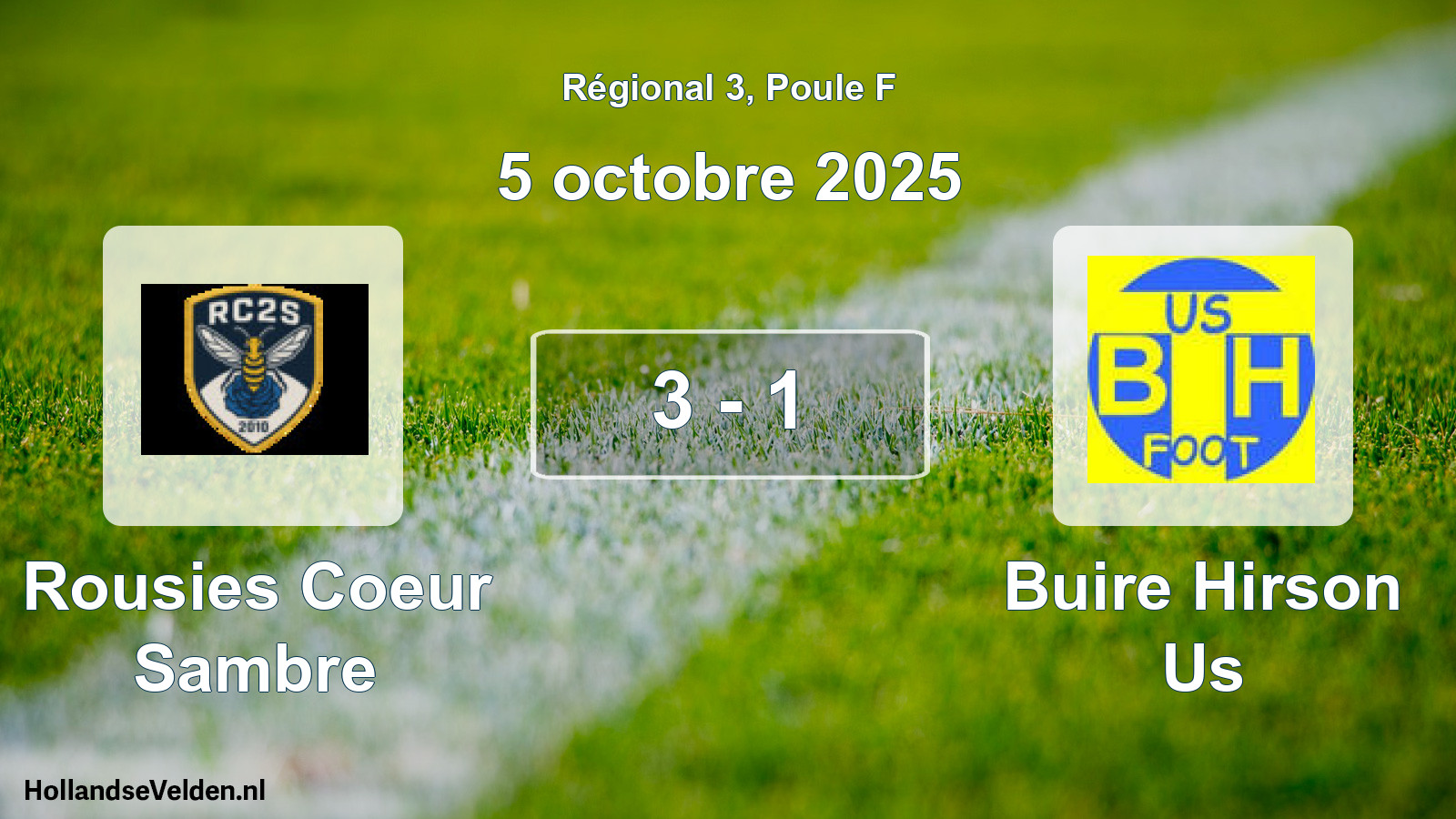 Gespeelde wedstrijd: Rousies Coeur Sambre - Buire Hirson Us 3 - 1 (5 octobre 2025)