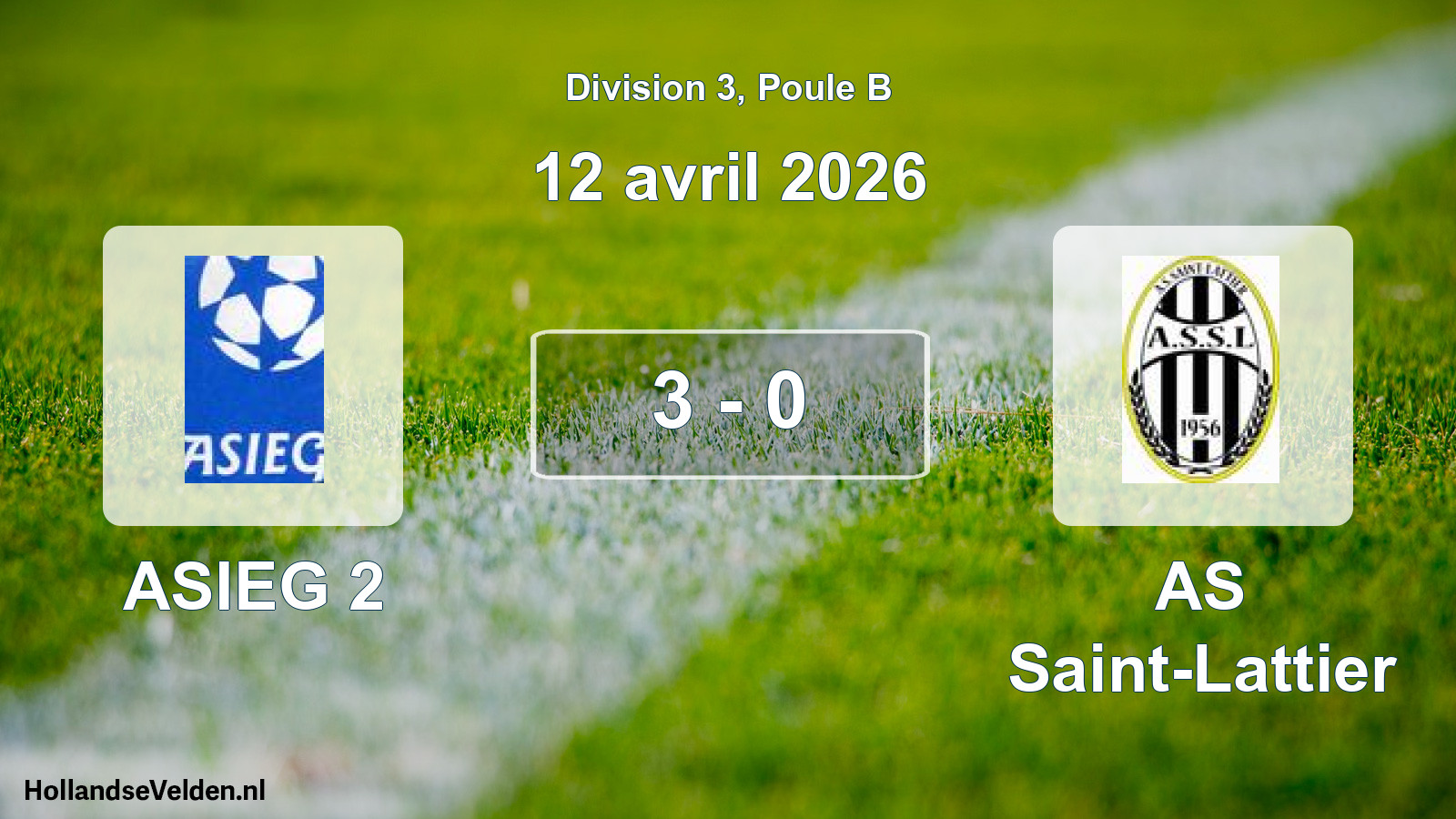 Match joué: ASIEG 2 - AS Saint-Lattier 3 - 0 (12 avril 2026)