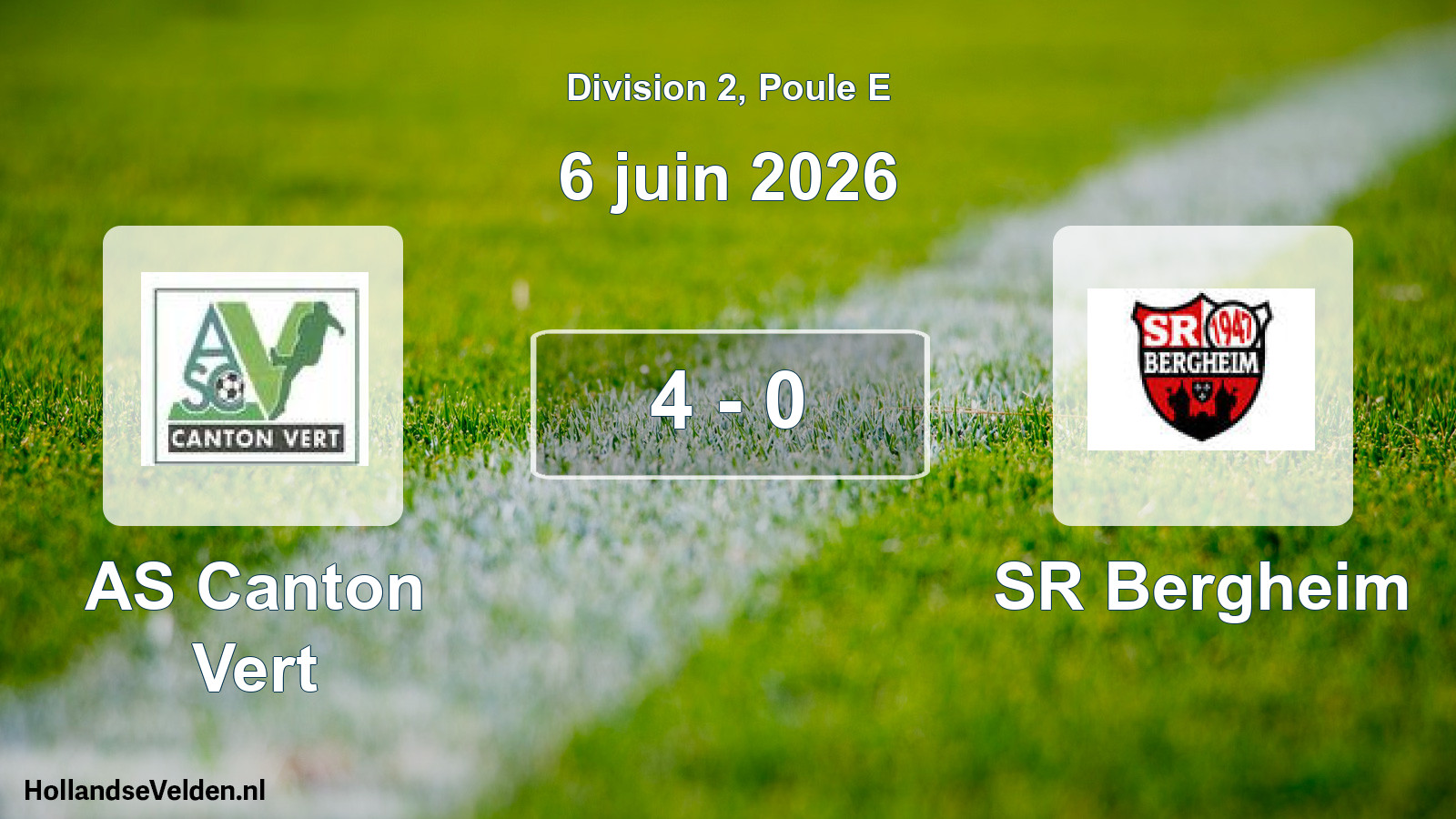 Match joué: AS Canton Vert - SR Bergheim 4 - 0 (6 juin 2026)