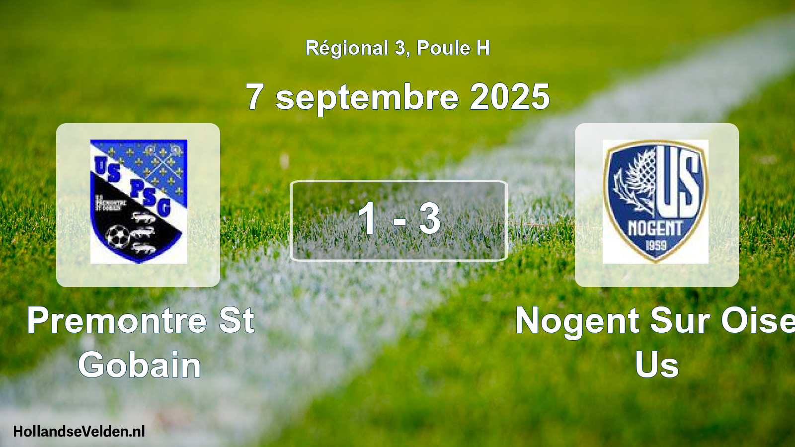 Gespeelde wedstrijd: Premontre St Gobain - Nogent Sur Oise Us 1 - 3 (7 september 2025)