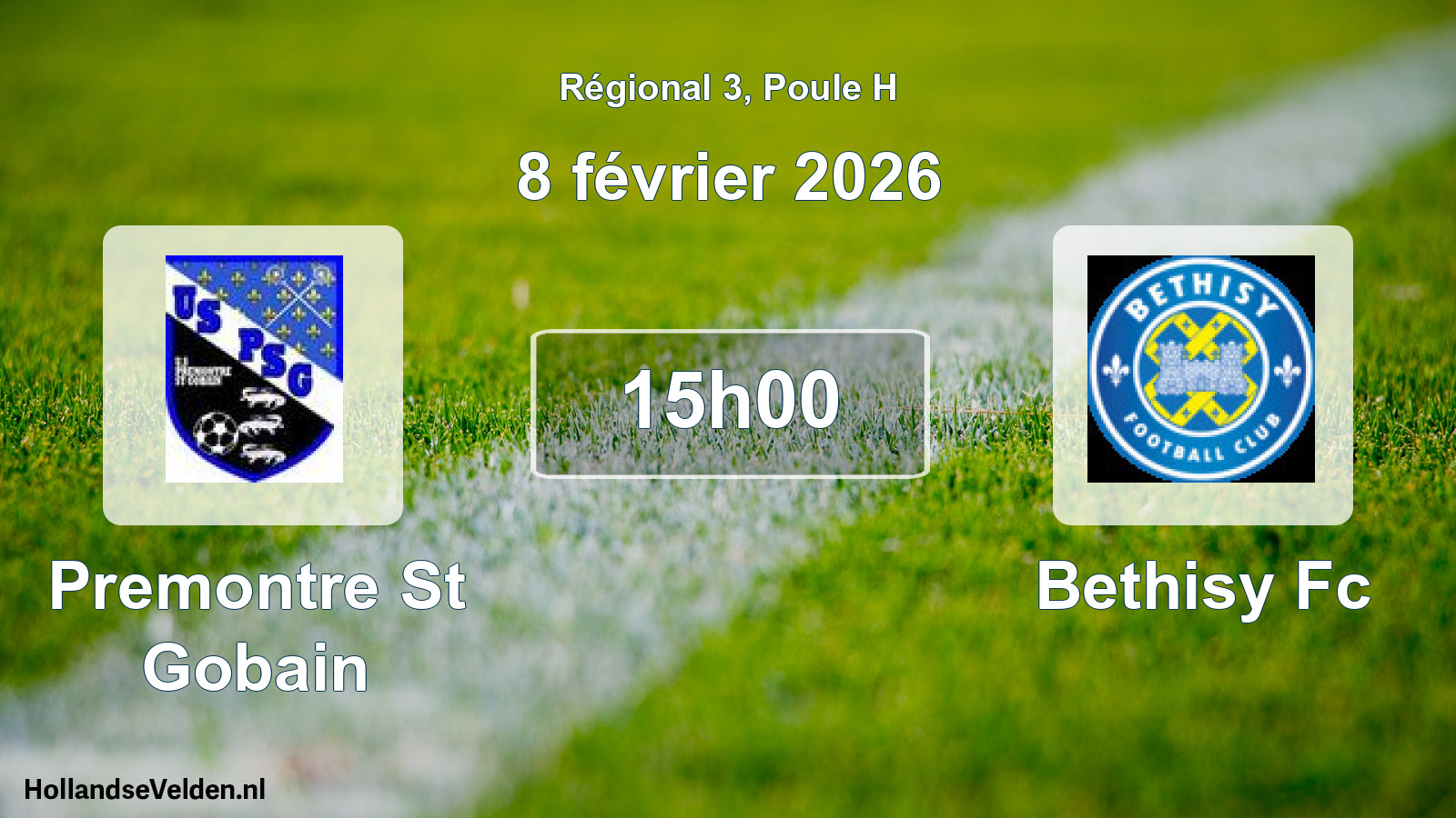 Geplande wedstrijd: Premontre St Gobain - Bethisy Fc (8 février 2026)