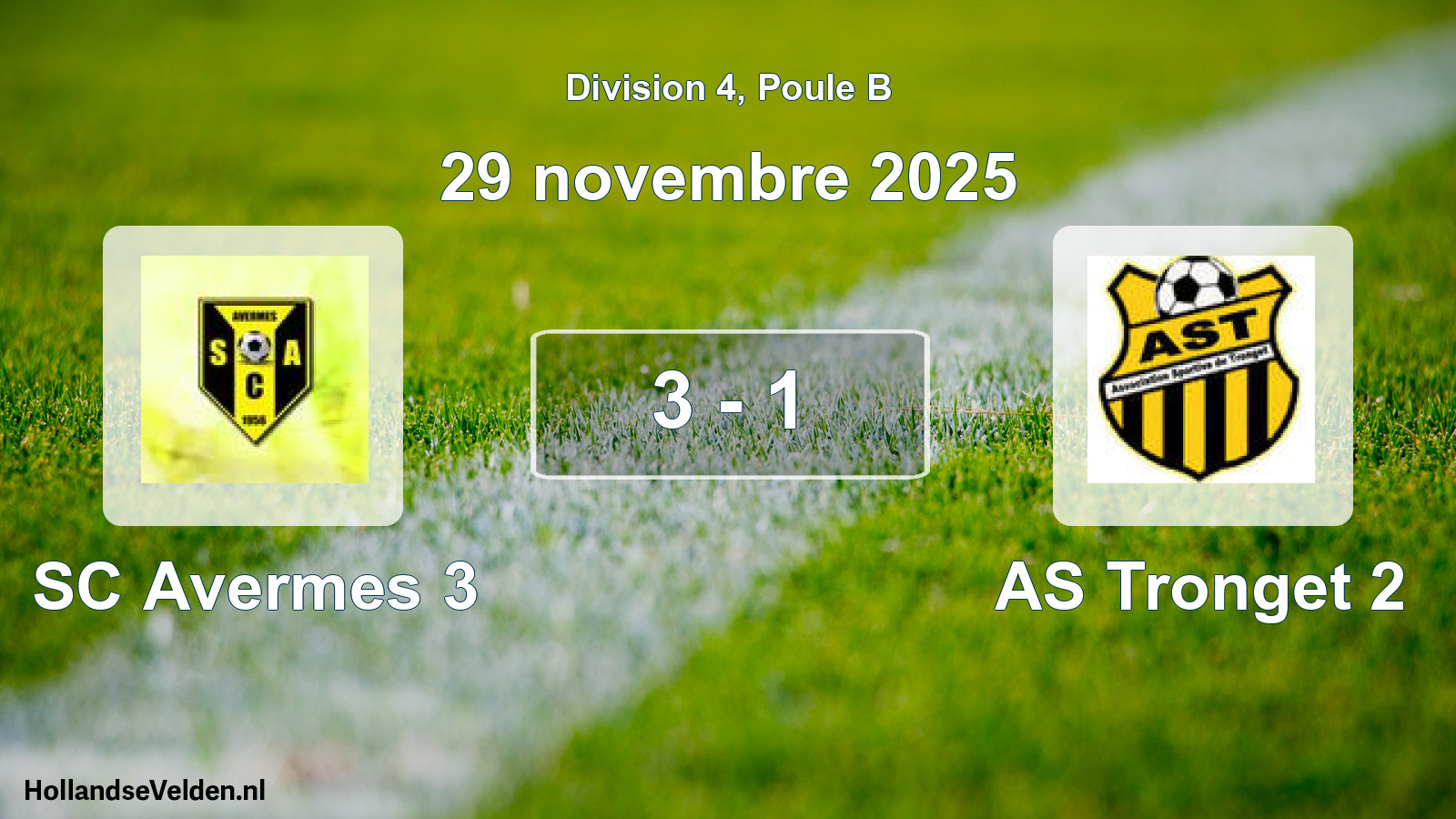 Gespeelde wedstrijd: SC Avermes 3 - AS Tronget 2 3 - 1 (29 november 2025)