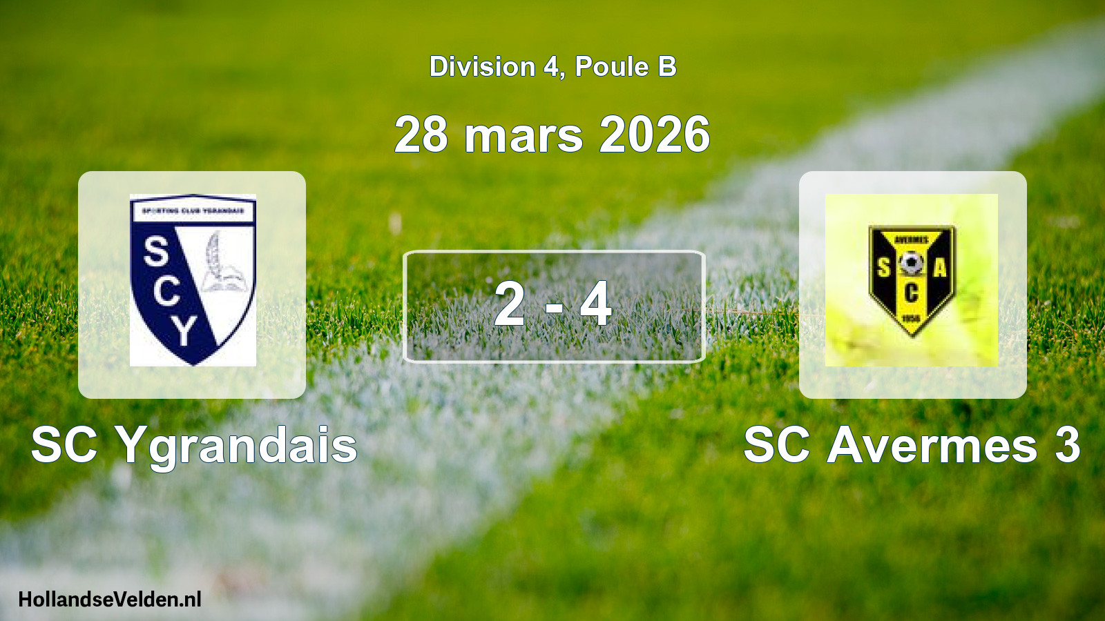 Match joué: SC Ygrandais - SC Avermes 3 2 - 4 (28 mars 2026)