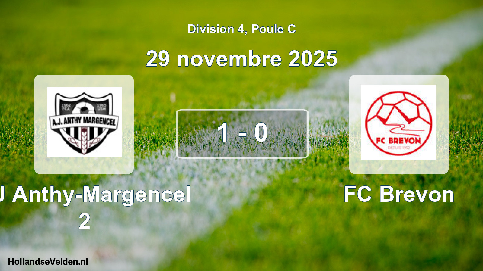 Match joué: AJ Anthy-Margencel 2 - FC Brevon 1 - 0 (29 novembre 2025)