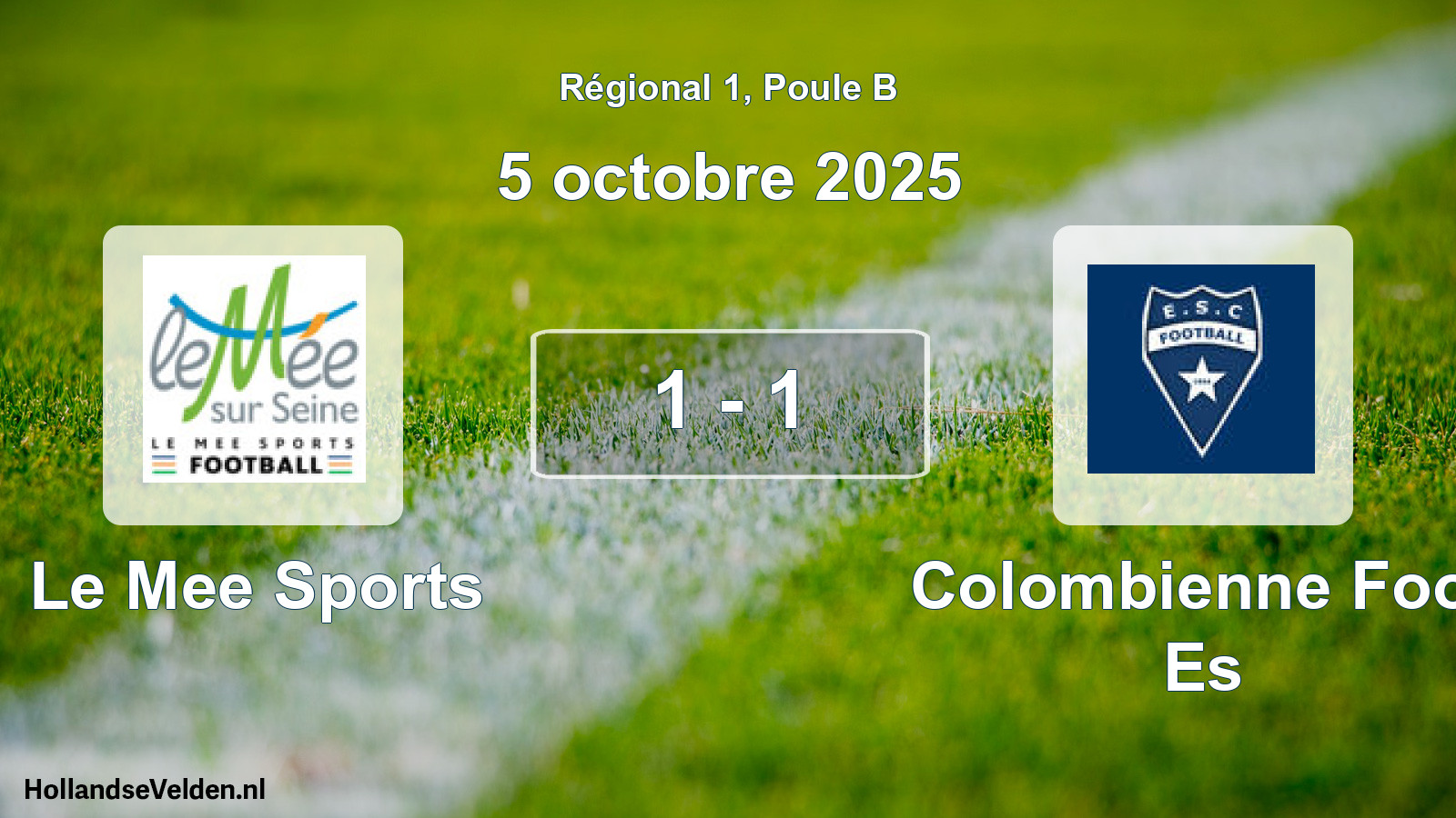 Gespeelde wedstrijd: Le Mee Sports - Colombienne Foot Es 1 - 1 (5 octobre 2025)