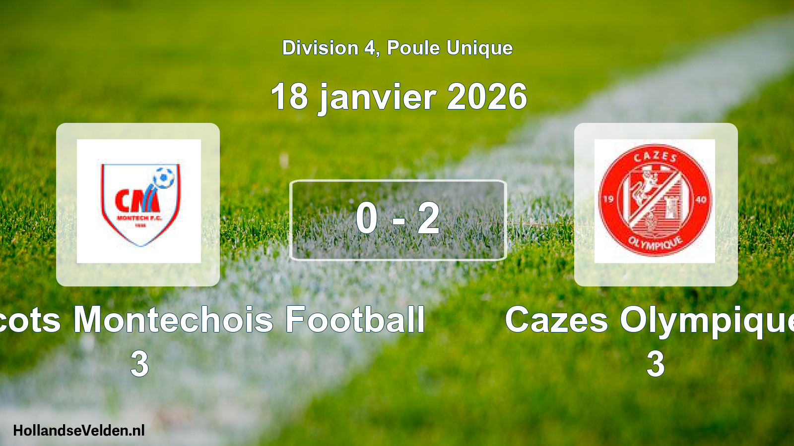 Gespeelde wedstrijd: Coquelicots Montechois Football 3 - Cazes Olympique 3 0 - 2 (18 januari 2026)