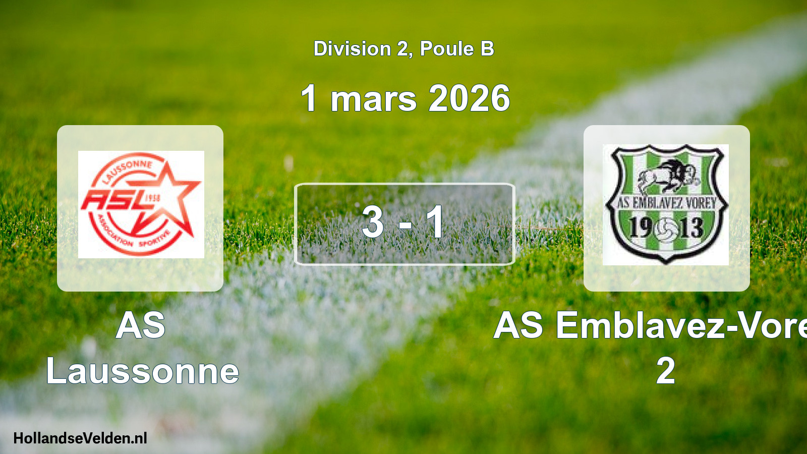 Gespeelde wedstrijd: AS Laussonne - AS Emblavez-Vorey 2 3 - 1 (1 maart 2026)
