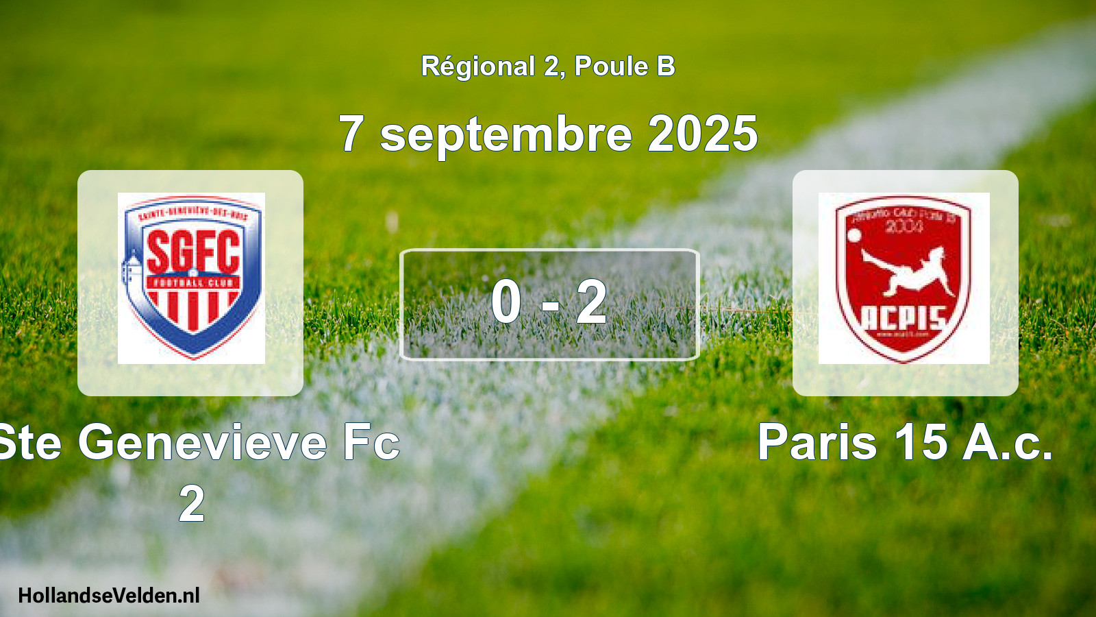 Gespeelde wedstrijd: Ste Genevieve Fc 2 - Paris 15 A.c. 0 - 2 (7 september 2025)