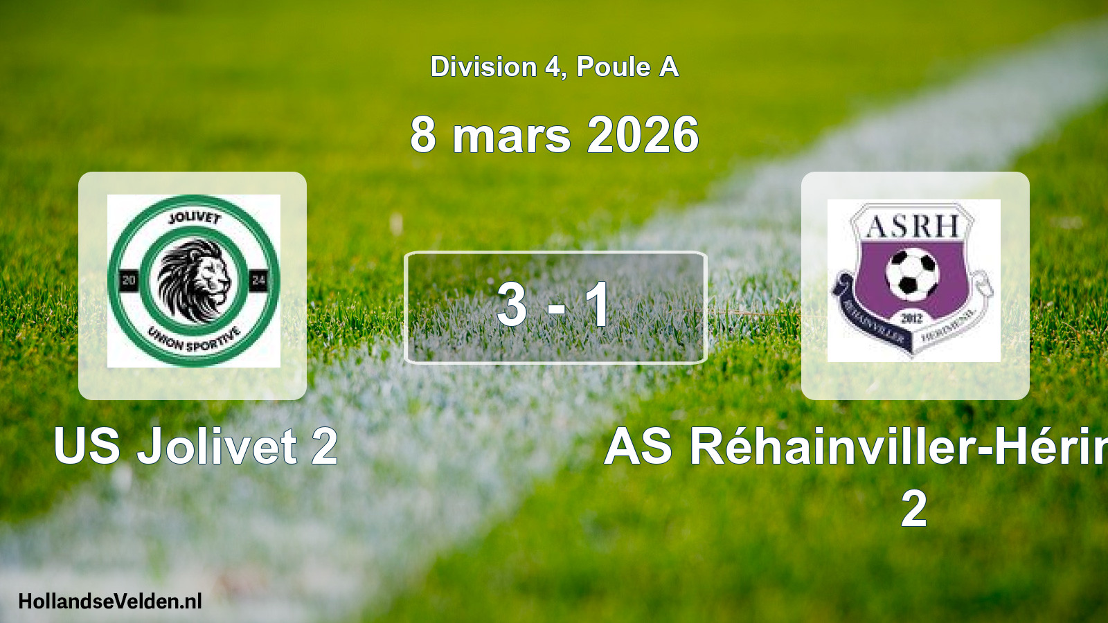 Match joué: US Jolivet 2 - AS Réhainviller-Hériménil 2 3 - 1 (8 mars 2026)