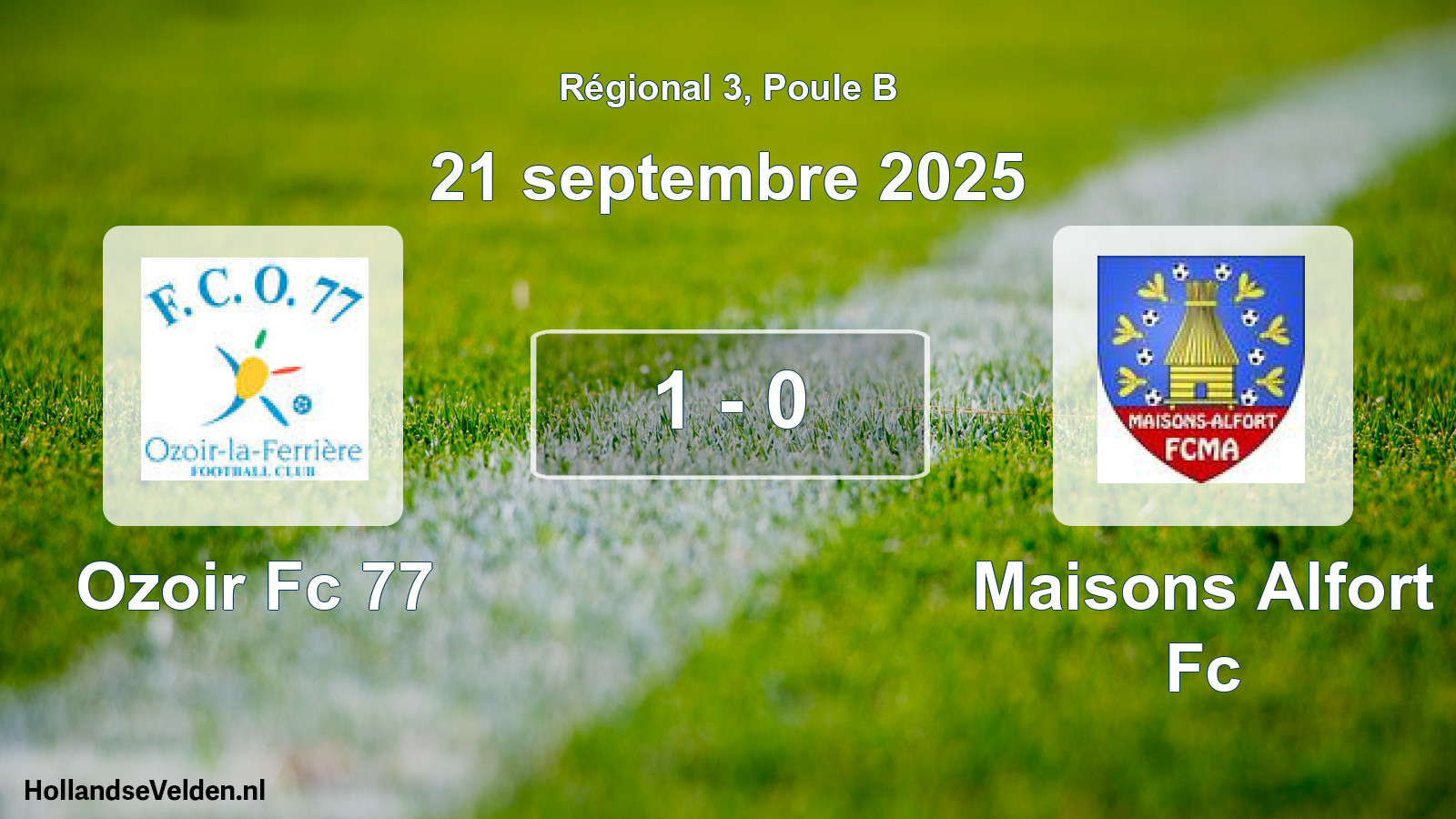 Gespeelde wedstrijd: Ozoir Fc 77 - Maisons Alfort Fc 1 - 0 (21 september 2025)