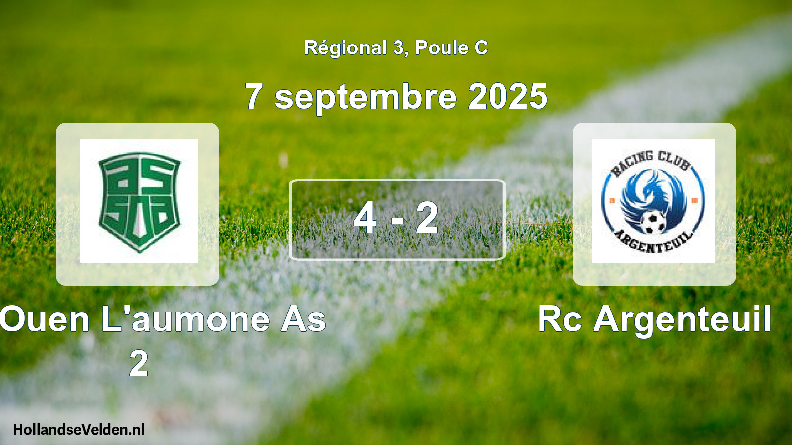 Gespeelde wedstrijd: St Ouen L'aumone As 2 - Rc Argenteuil 4 - 2 (7 september 2025)
