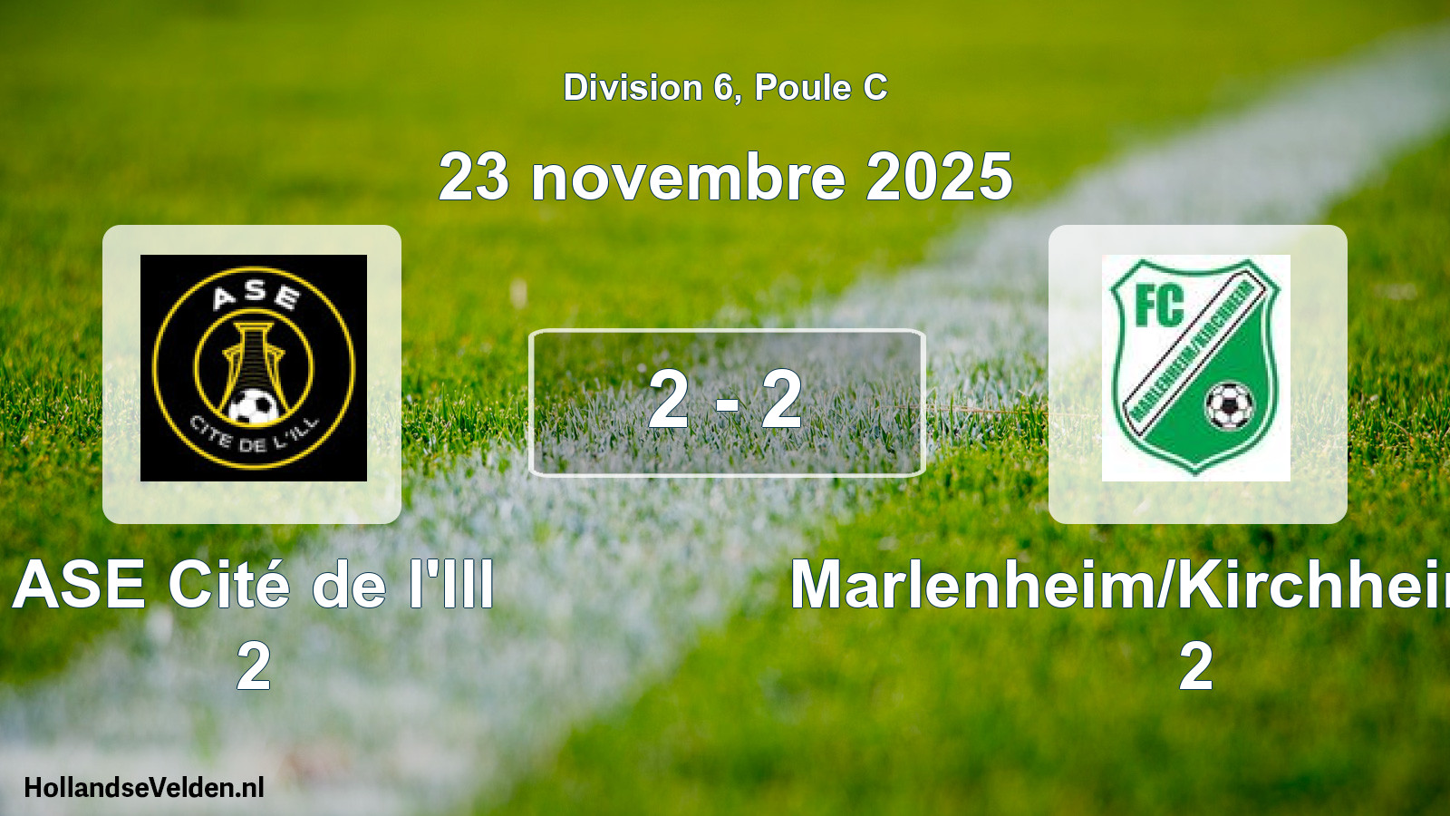 Gespeelde wedstrijd: ASE Cité de l'Ill 2 - Marlenheim/Kirchheim FC 2 2 - 2 (23 november 2025)