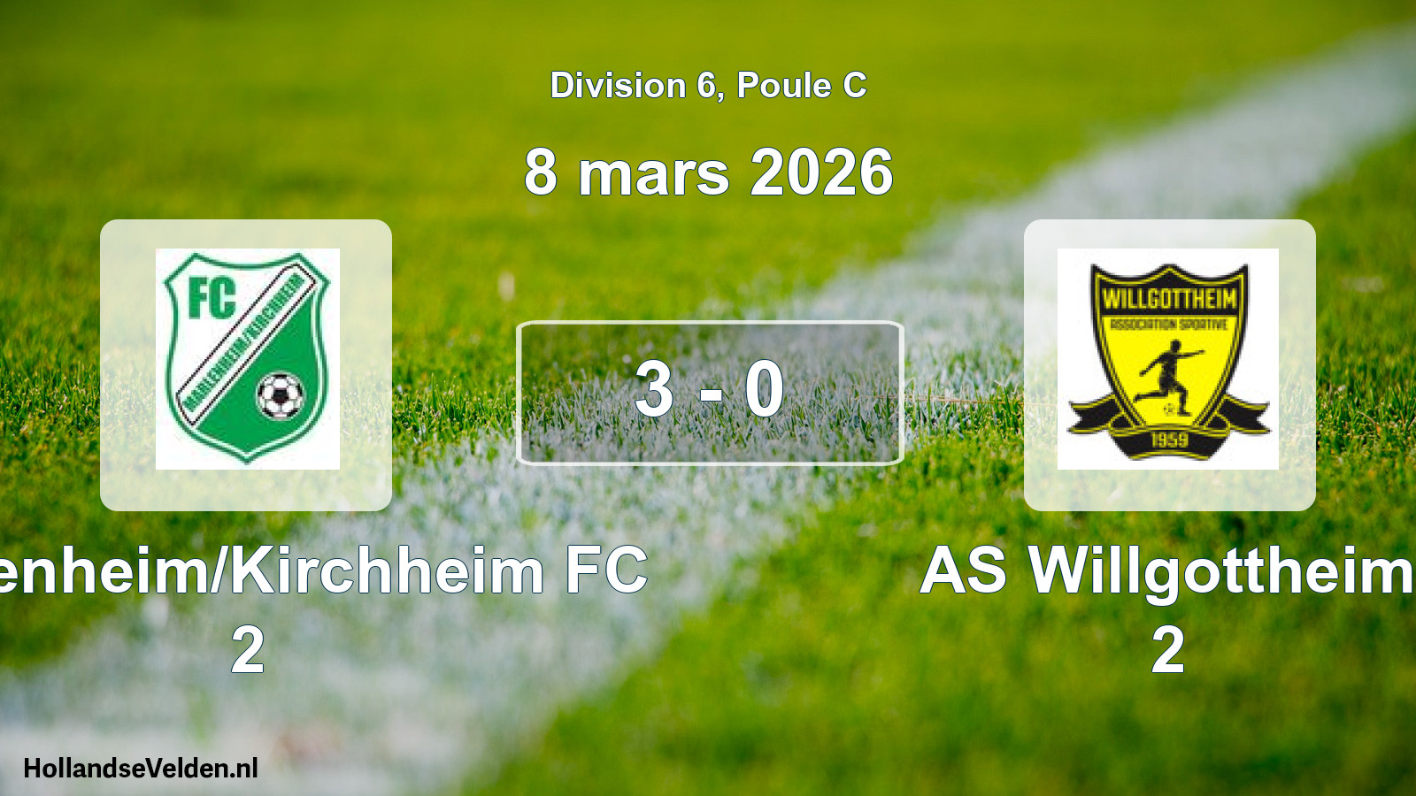 Gespeelde wedstrijd: Marlenheim/Kirchheim FC 2 - AS Willgottheim 2 3 - 0 (8 maart 2026)