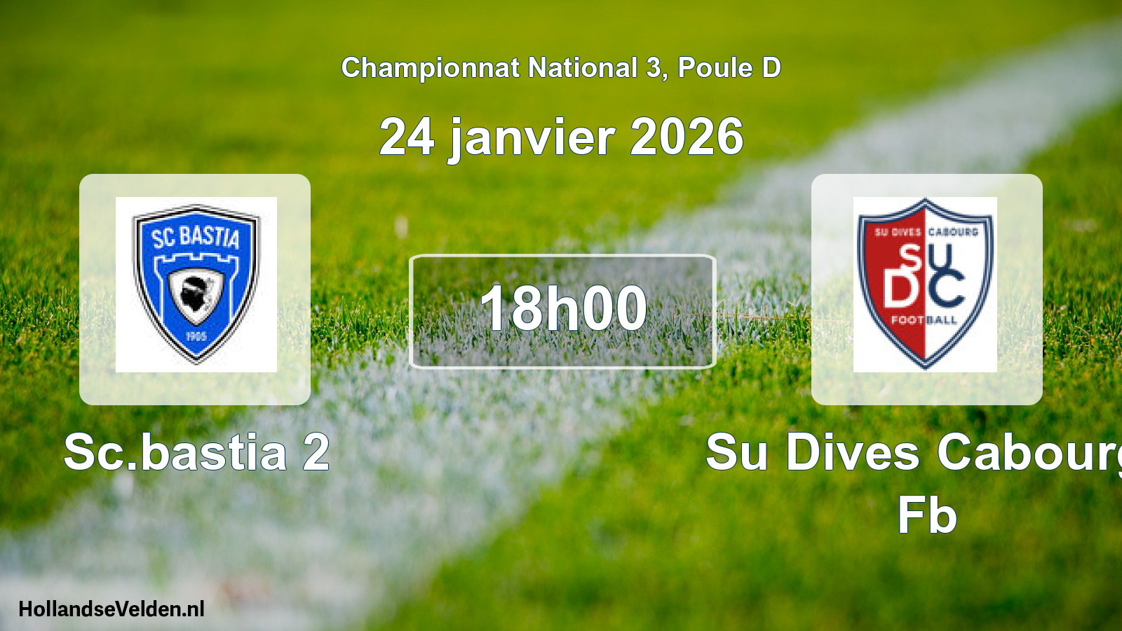 Geplande wedstrijd: Sc.bastia 2 - Su Dives Cabourg Fb (24 janvier 2026)