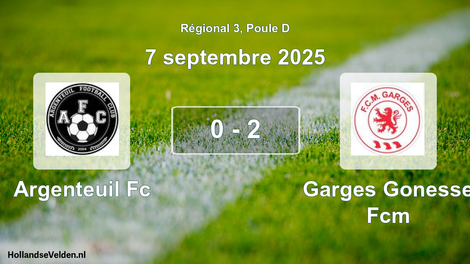 Gespeelde wedstrijd: Argenteuil Fc - Garges Gonesse Fcm 0 - 2 (7 septembre 2025)
