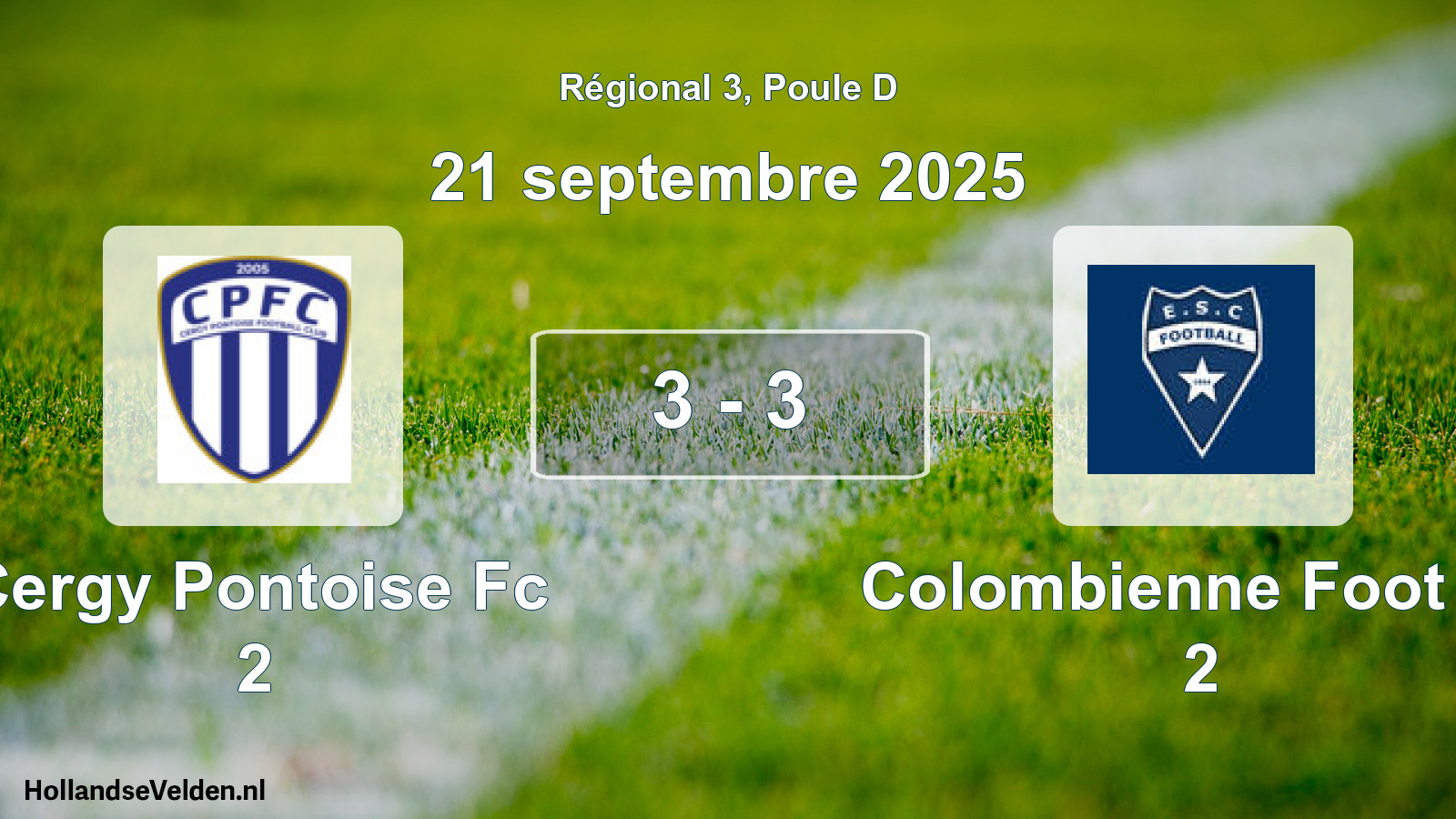 Gespeelde wedstrijd: Cergy Pontoise Fc 2 - Colombienne Foot Es 2 3 - 3 (21 septembre 2025)
