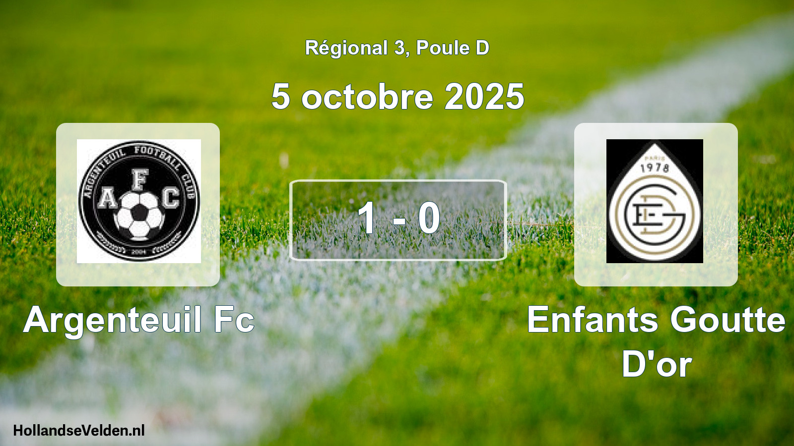 Gespeelde wedstrijd: Argenteuil Fc - Enfants Goutte D'or 1 - 0 (5 oktober 2025)
