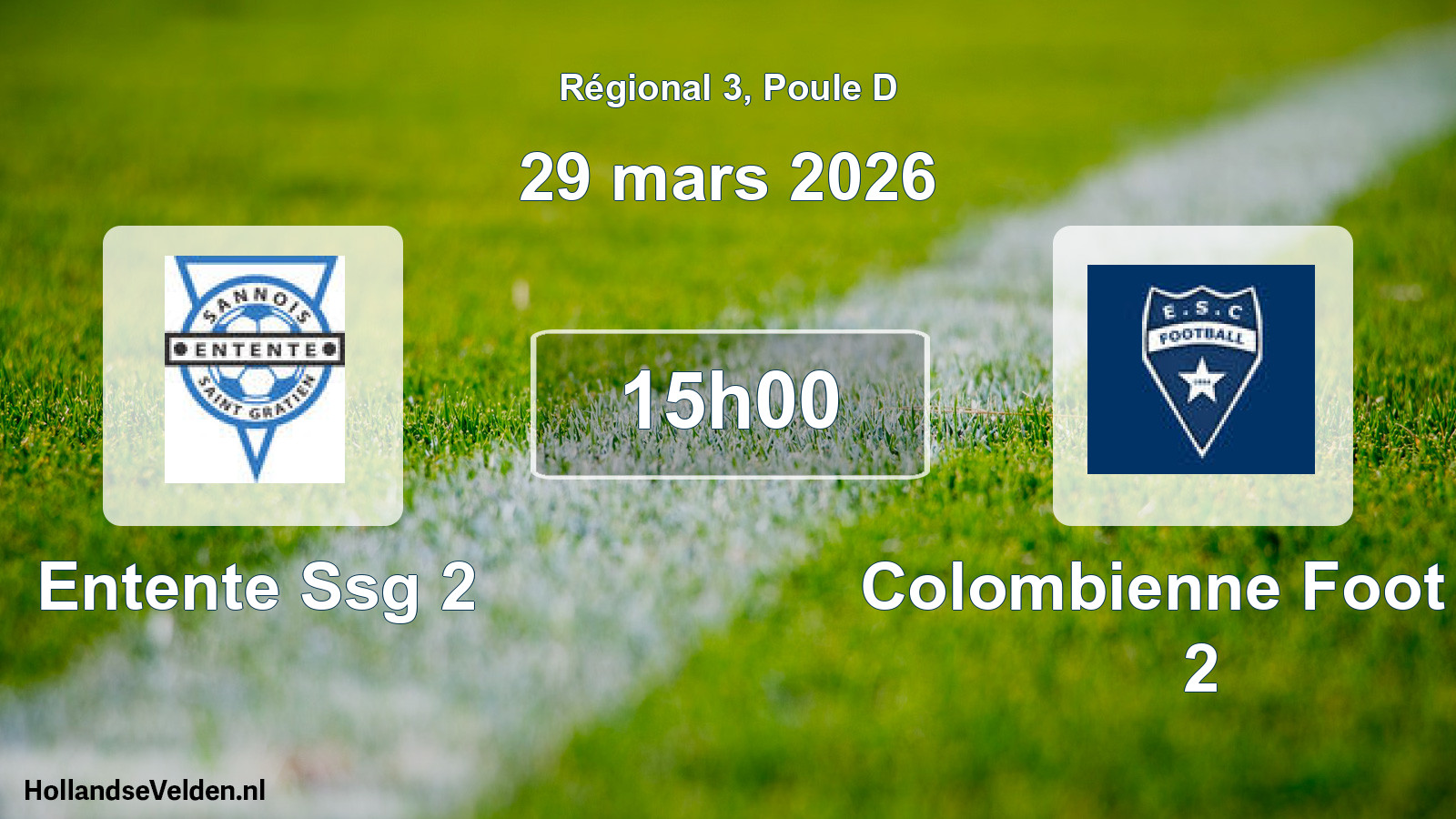 Geplande wedstrijd: Entente Ssg 2 - Colombienne Foot Es 2 (29 maart 2026)