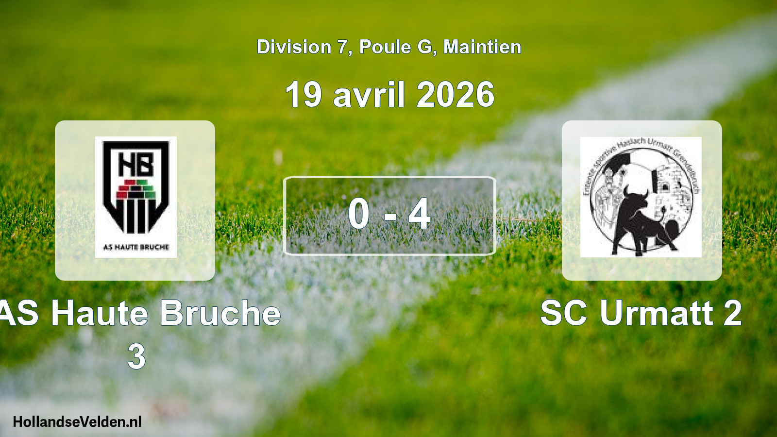 Match joué: AS Haute Bruche 3 - SC Urmatt 2 0 - 4 (19 avril 2026)
