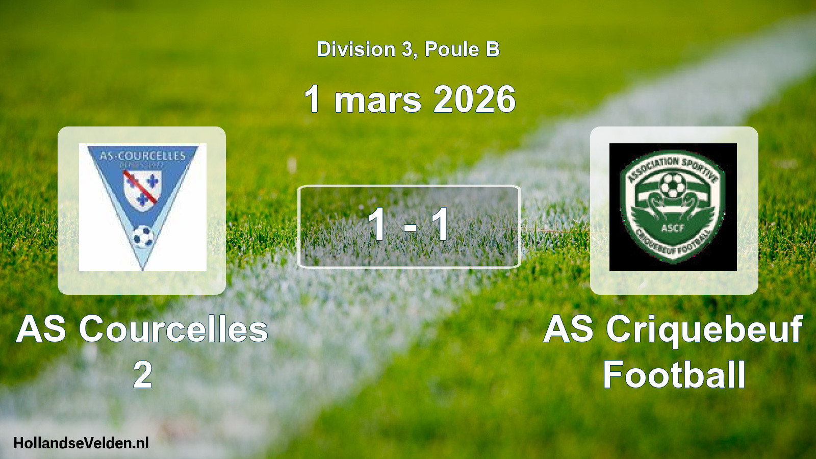Gespeelde wedstrijd: AS Courcelles 2 - AS Criquebeuf Football 1 - 1 (1 maart 2026)