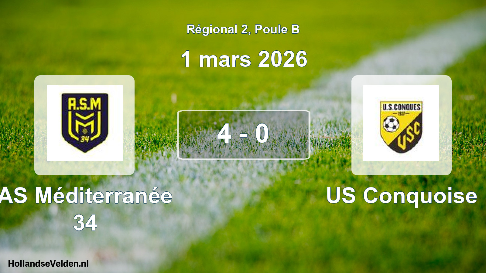Total number of matches played: AS Méditerranée 34 - US Conquoise 4 - 0 (1 March 2026)
