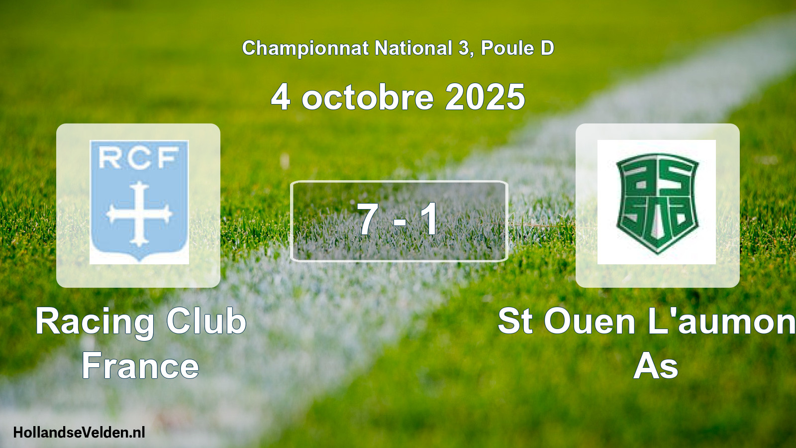Gespeelde wedstrijd: Racing Club France - St Ouen L'aumone As 7 - 1 (4 octobre 2025)