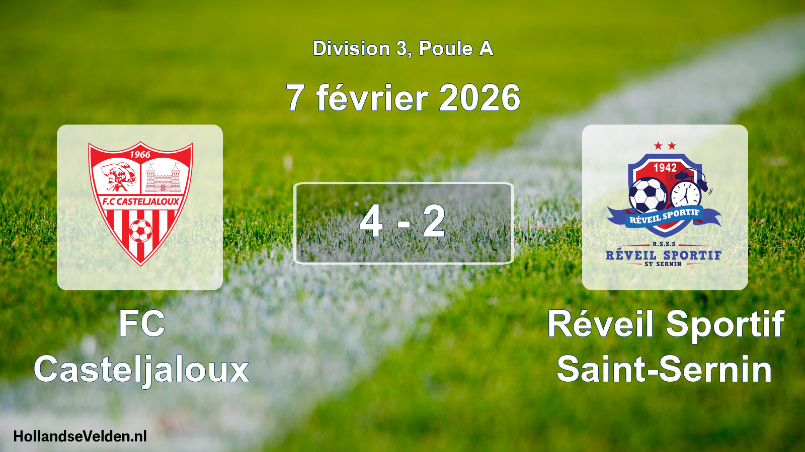 Match joué: FC Casteljaloux - Réveil Sportif Saint-Sernin 4 - 2 (7 février 2026)
