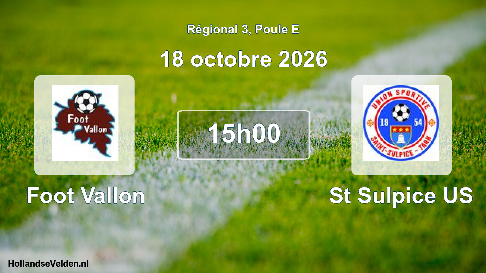 Match programmé: Foot Vallon - St Sulpice US (18 octobre 2026)
