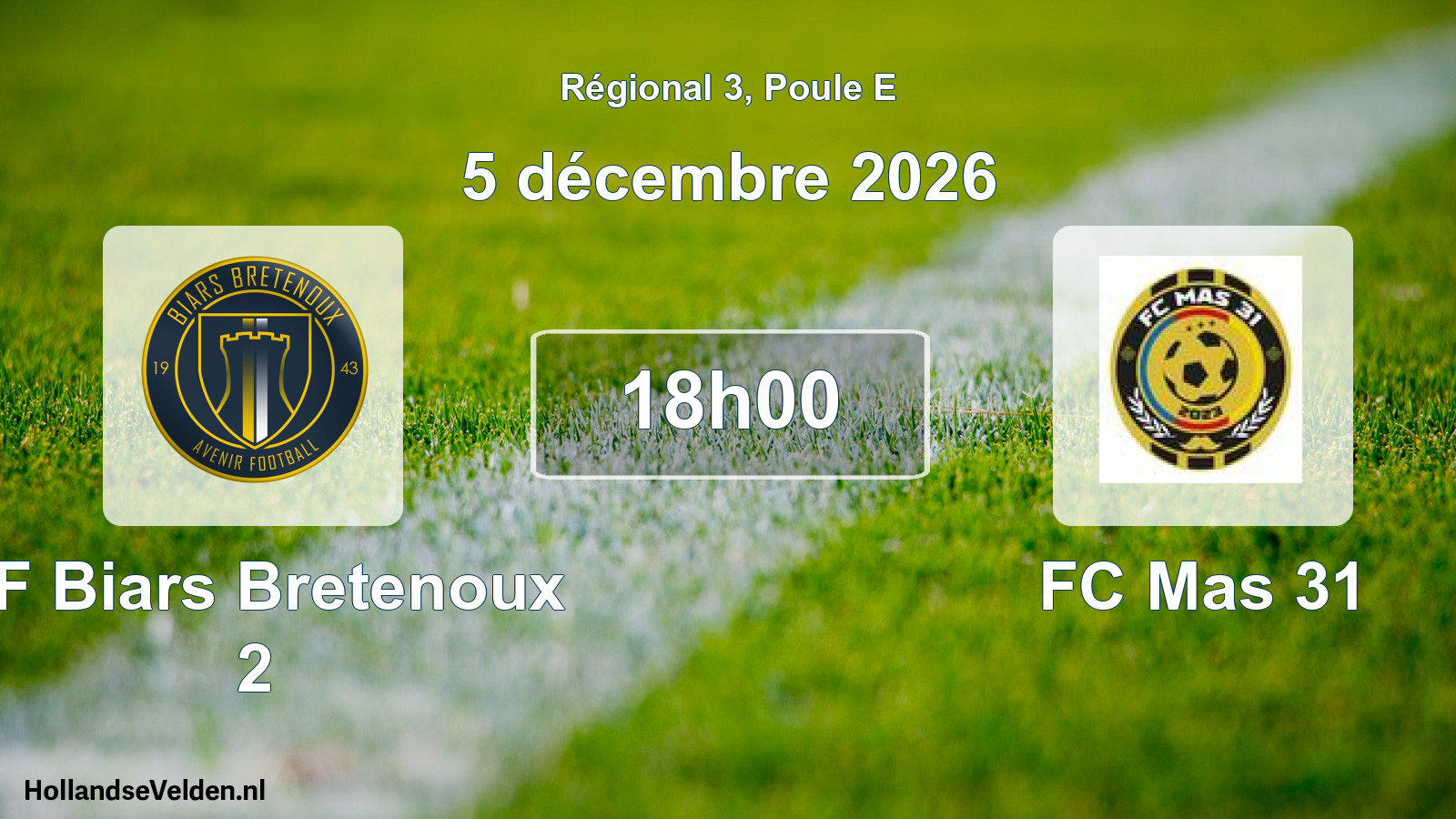 Match programmé: AF Biars Bretenoux 2 - FC Mas 31 (5 décembre 2026)