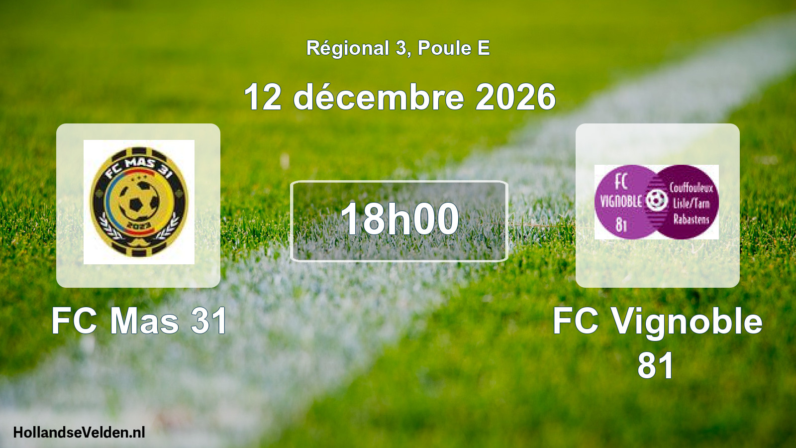 Match programmé: FC Mas 31 - FC Vignoble 81 (12 décembre 2026)