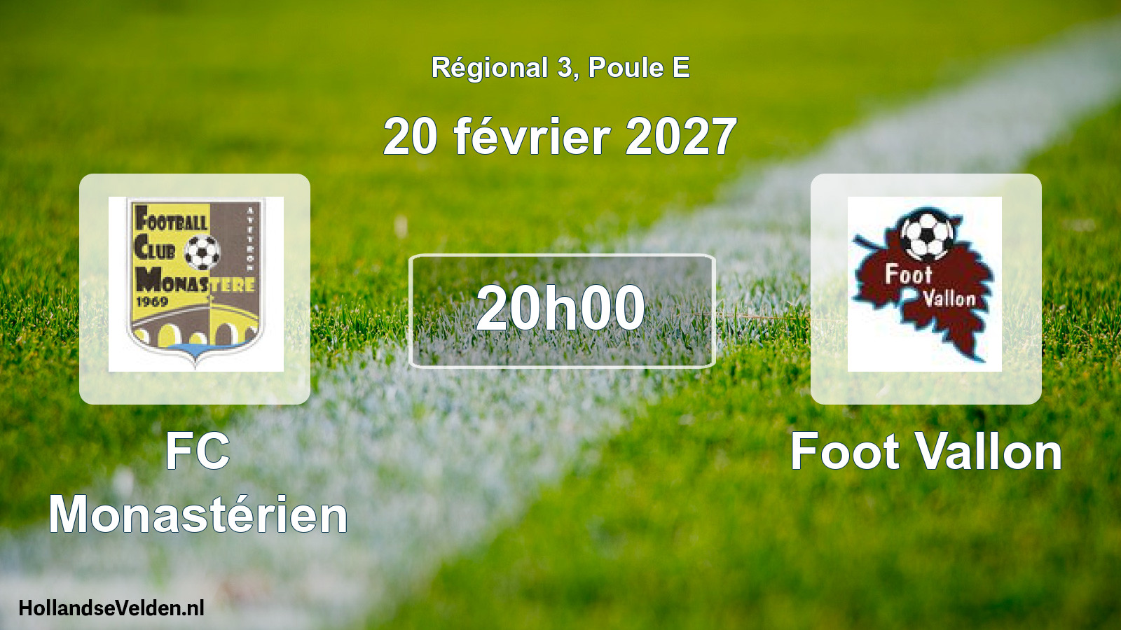Match programmé: FC Monastérien - Foot Vallon (20 février 2027)