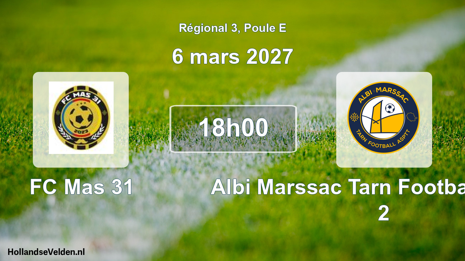 Match programmé: FC Mas 31 - Albi Marssac Tarn Football ASPTT 2 (6 mars 2027)