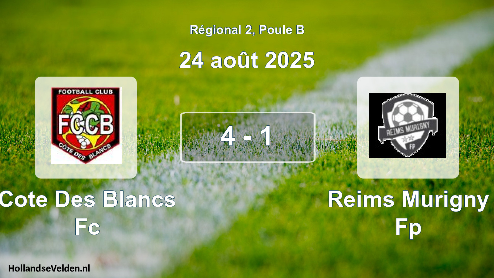Gespeelde wedstrijd: Cote Des Blancs Fc - Reims Murigny Fp 4 - 1 (24 août 2025)